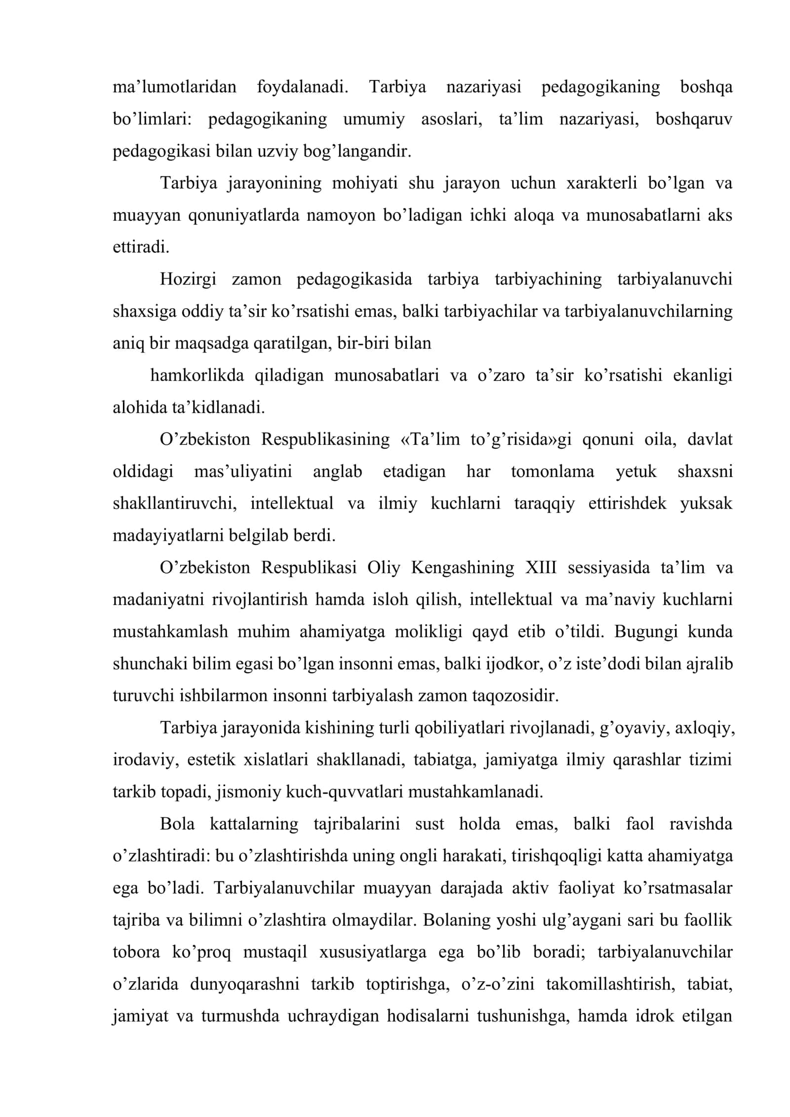 Tarbiya jarayonining mohiyati, printsiplari. Sharqona tarbiyaning nazariy, milliy asoslari. Tarbiya metodlari 3