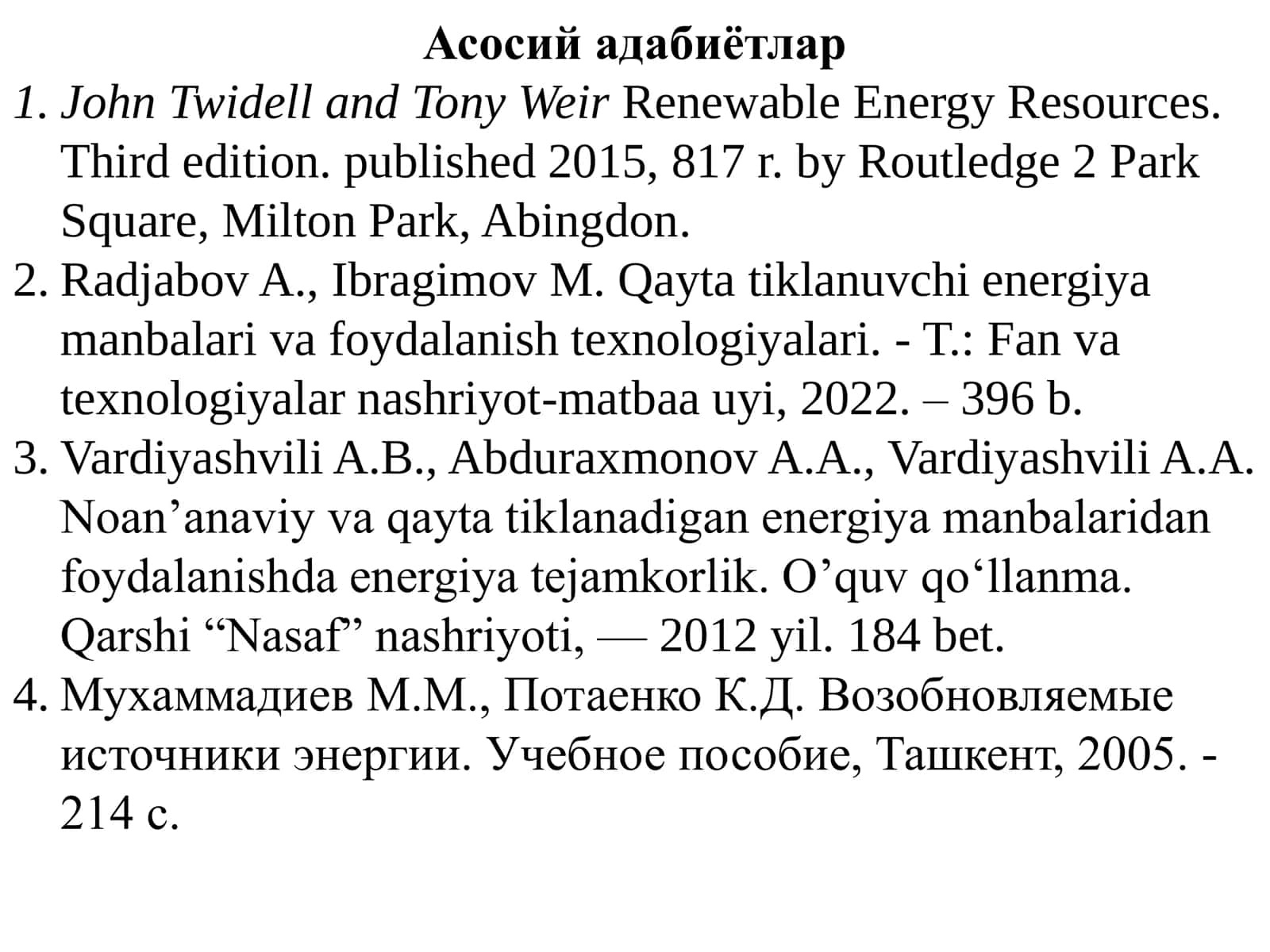Qayta tiklanuvchi energiya manbalari va foydalanish texnologiyalari 3