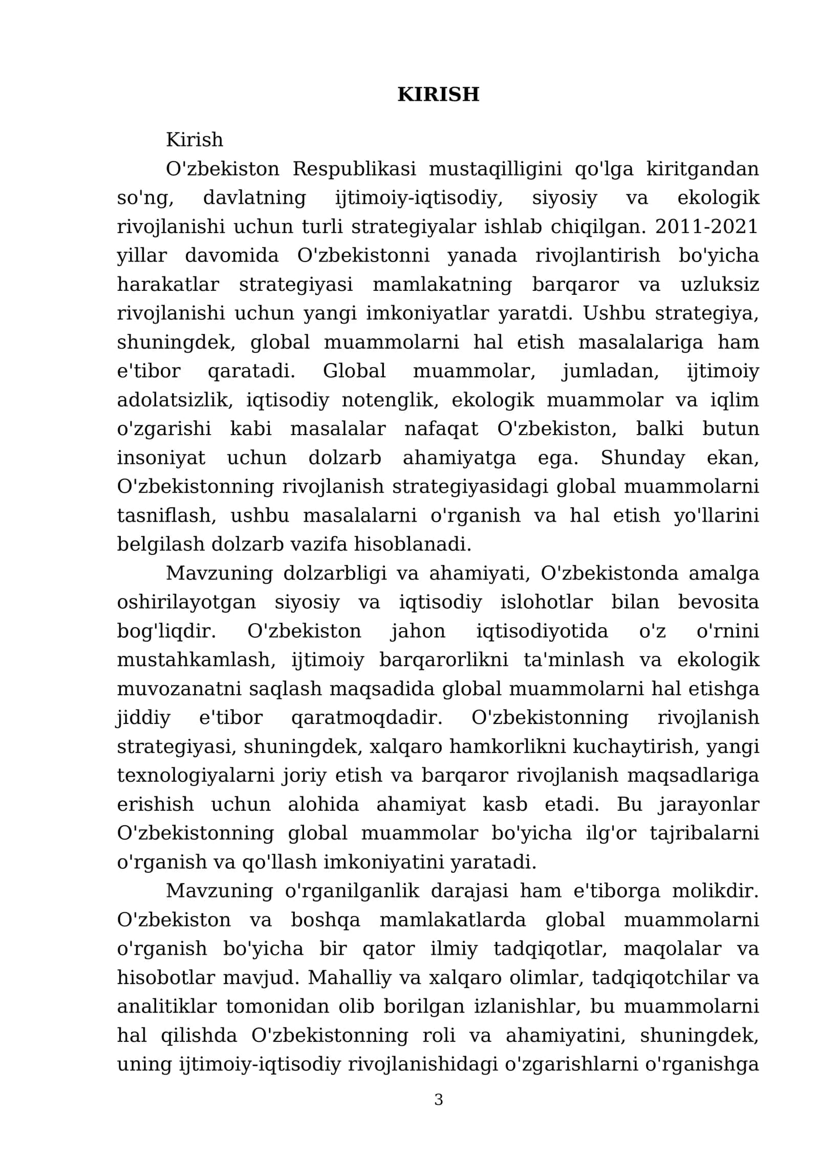 O'zbekistonni rivojlantirish bòyicha xarakatlar strategiyasida global muammolarning tasnifi 3