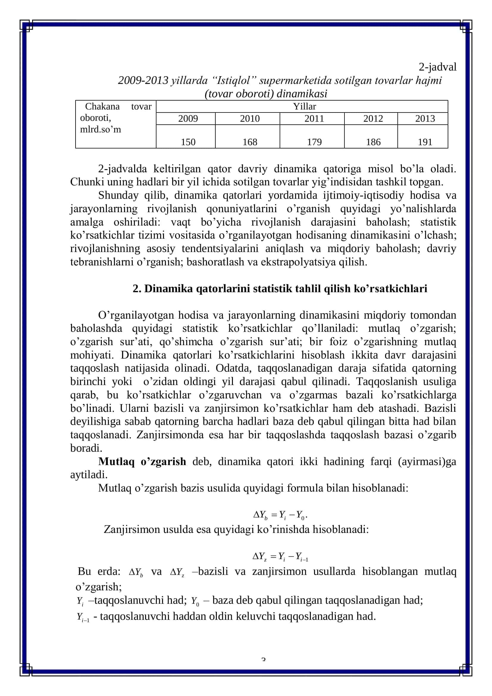 DINAMIKANI STATISTIK O’RGANISH USULLARI 3