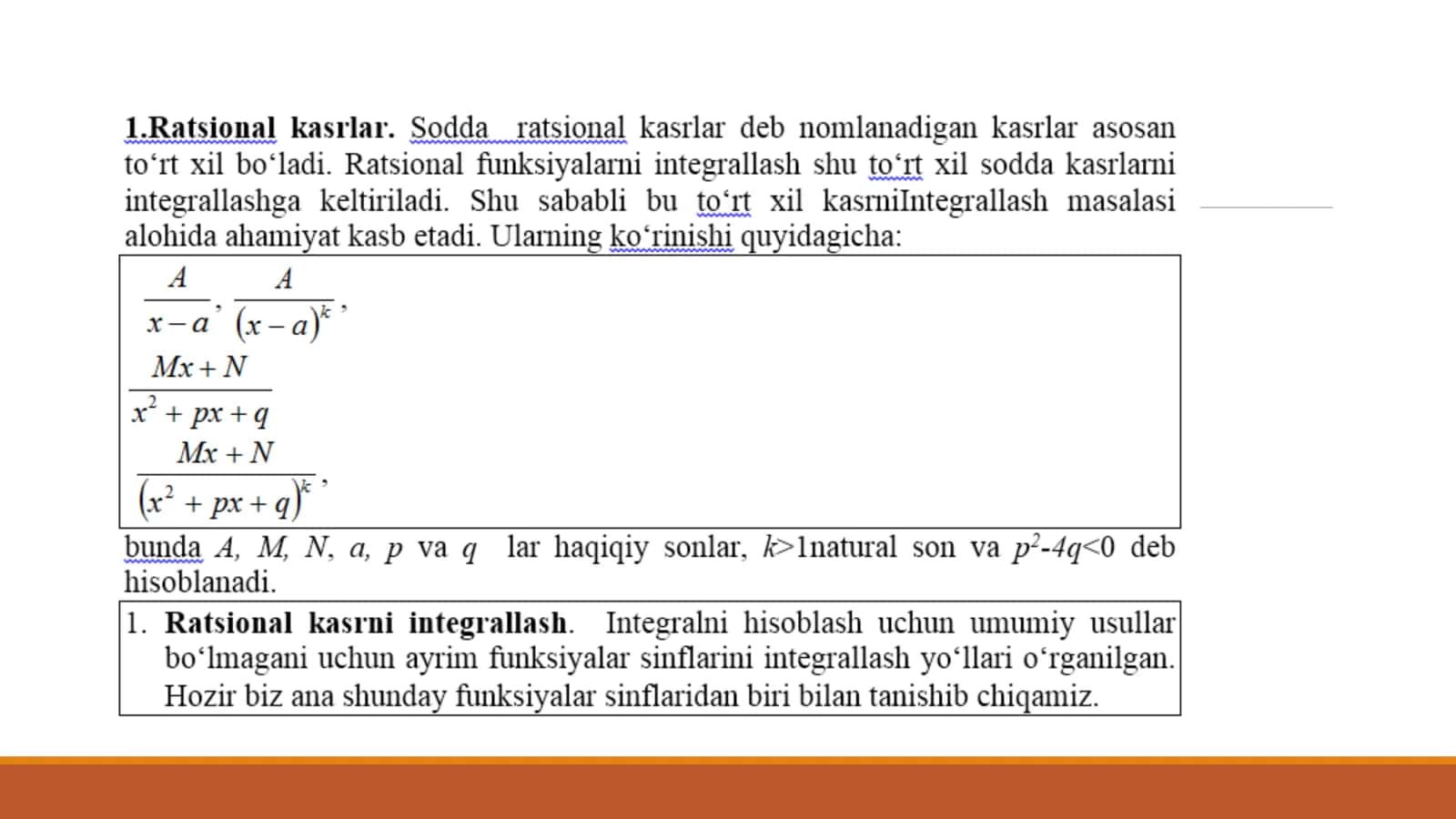 RATSIONAL 
FUNKSIYALARNI 
INTEGRALLASH. 3