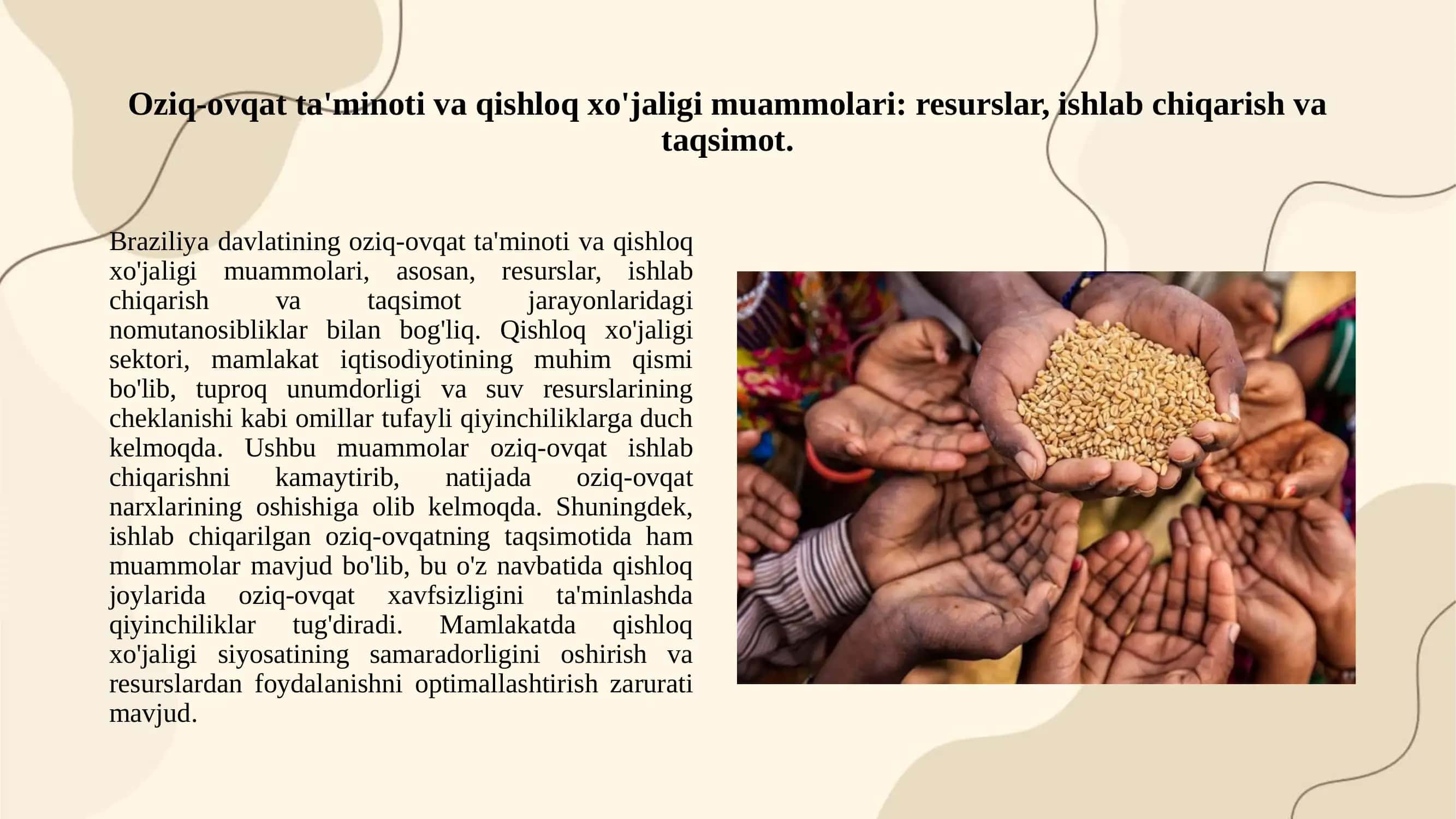 Braziliya davlatining oziq-ovqat muammosi, ishchi kuchi migratsiyasi va migratsiya jarayonlaridagi muammolar tahlili 3