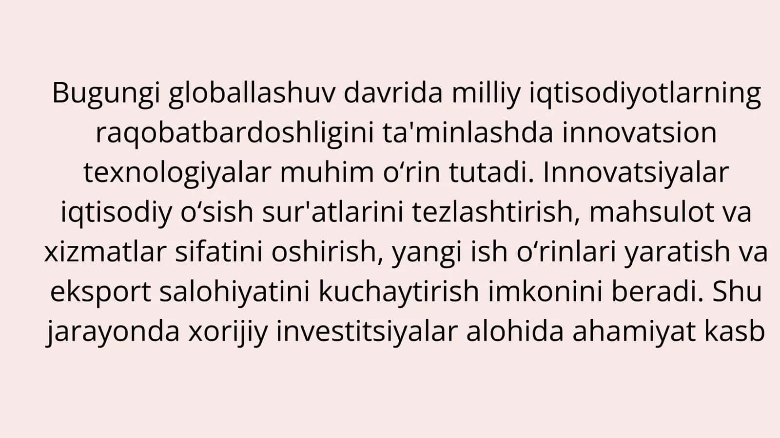 Milliy iqtisodyotda innovatsion texnologiyani rivojlantirishda xorijiy investitsiyalarnining ahamiyati 3