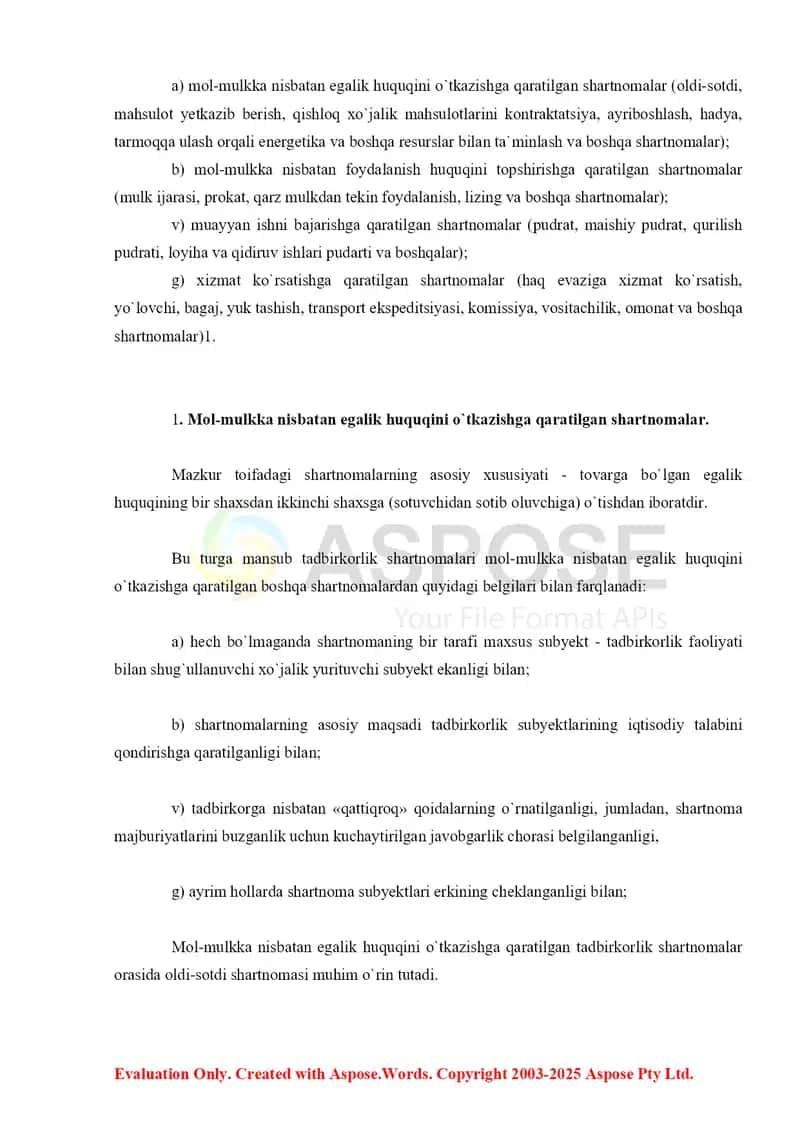 Tadbirkorlik faoliyati sohasida qo`llaniladigan shartnomalar tizimi 3