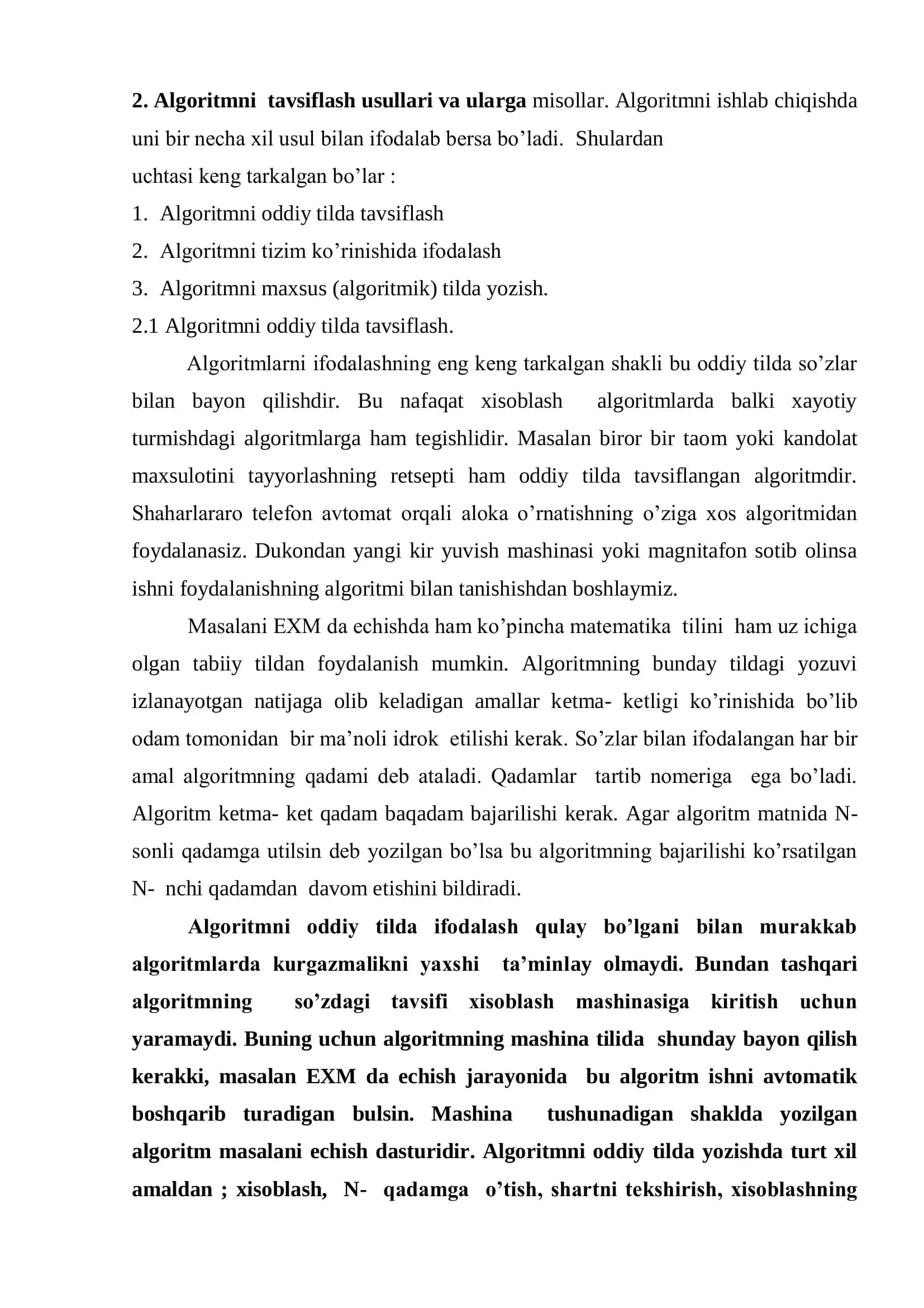 Algoritmning xossalari, yozilish usullari va turlari 3