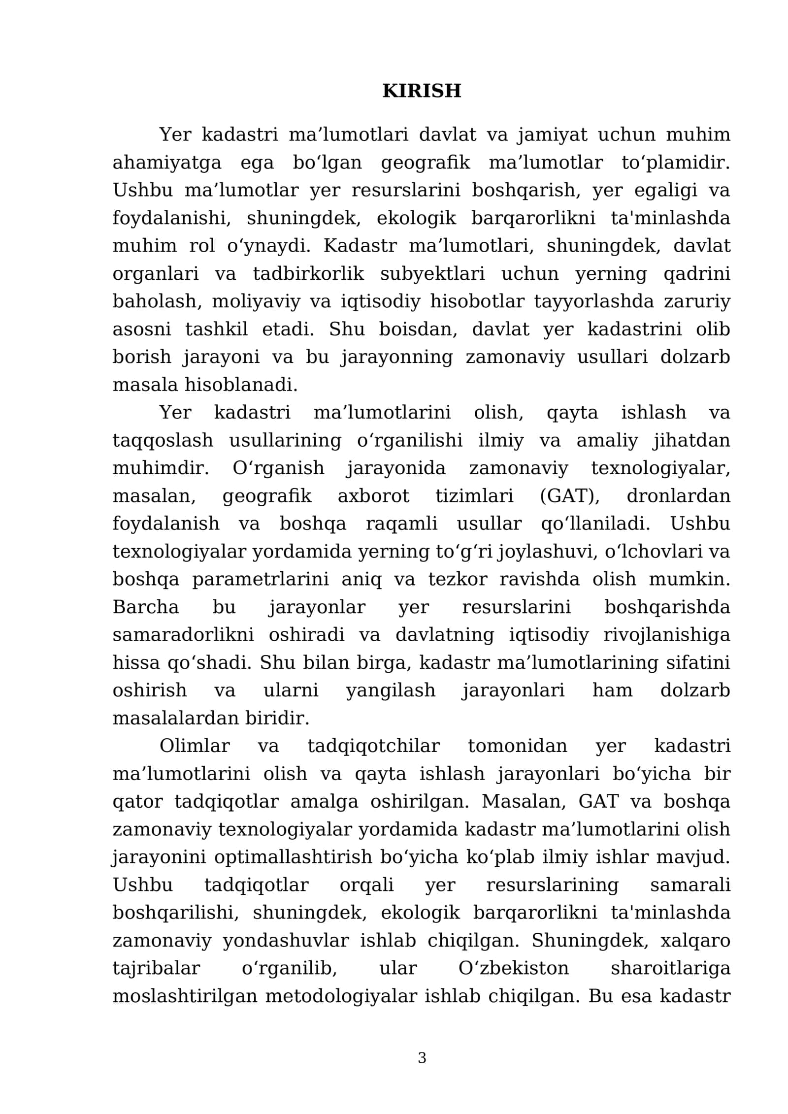 Davlat yer kadastri ma’lumotlarini olish, qayta ishlash va taqqoslash usullari Yer kadastri ma’lumotlarini olish yo‘llari 3