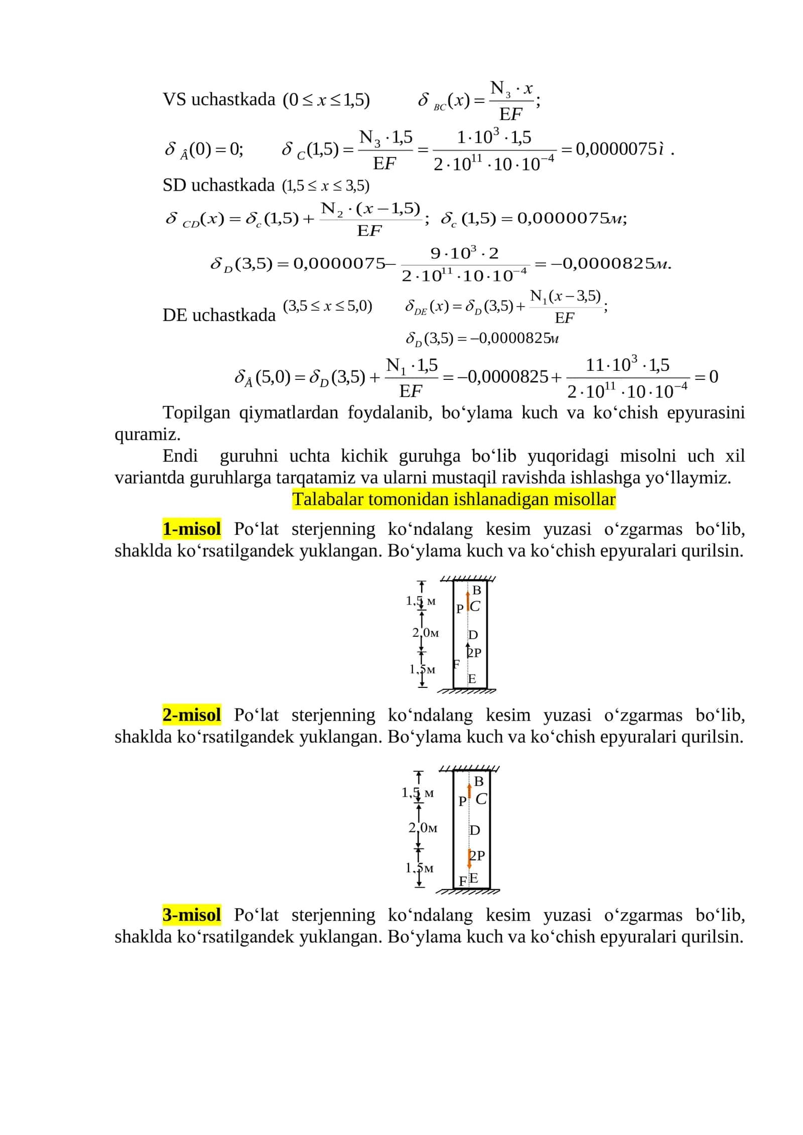 Statik aniqmas masalalar (chuzilish va siqilish) 3