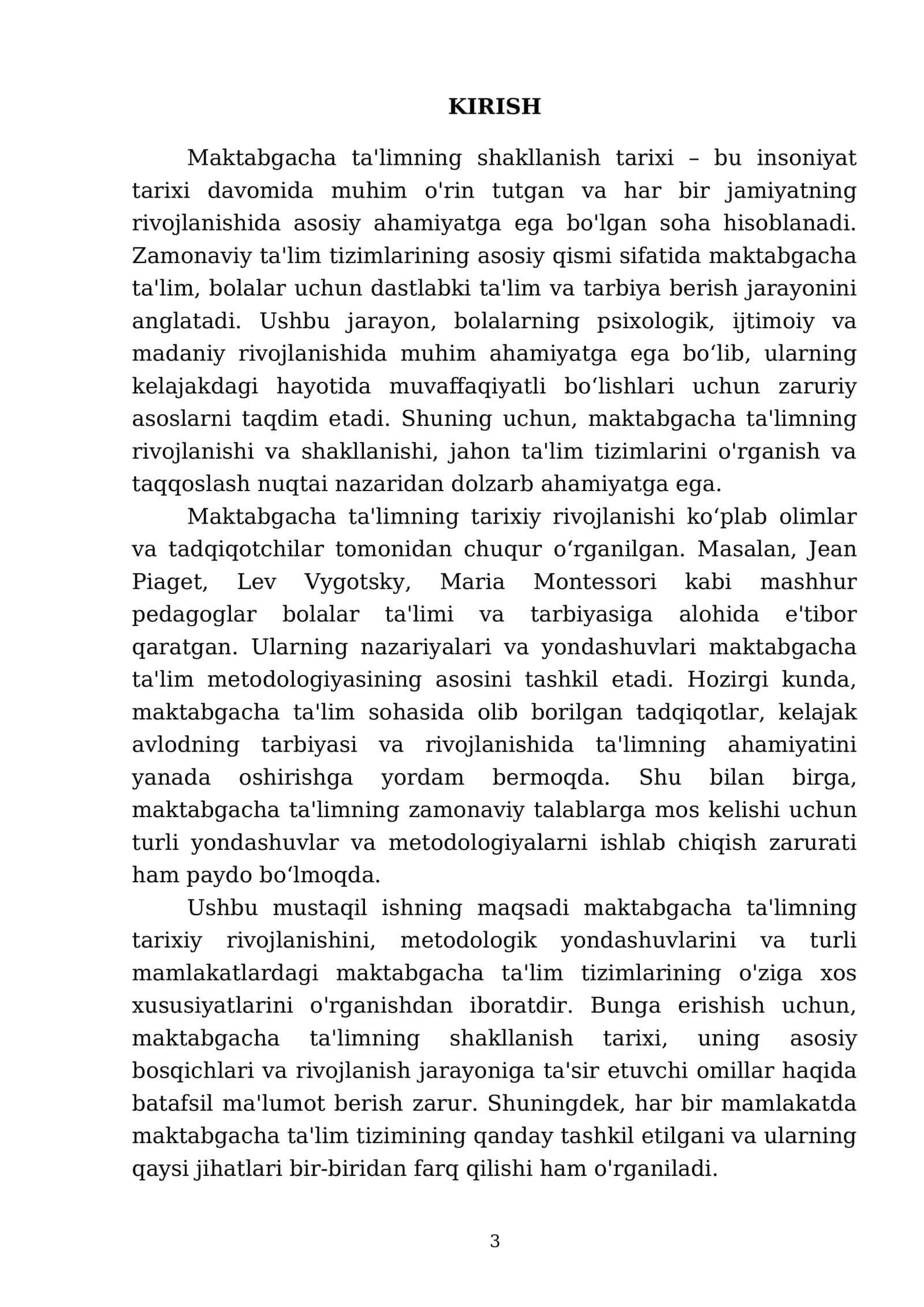 MUSTAQIL ISHI Mavzu: Maktabgacha ta'limning shakllanish tarixi 3