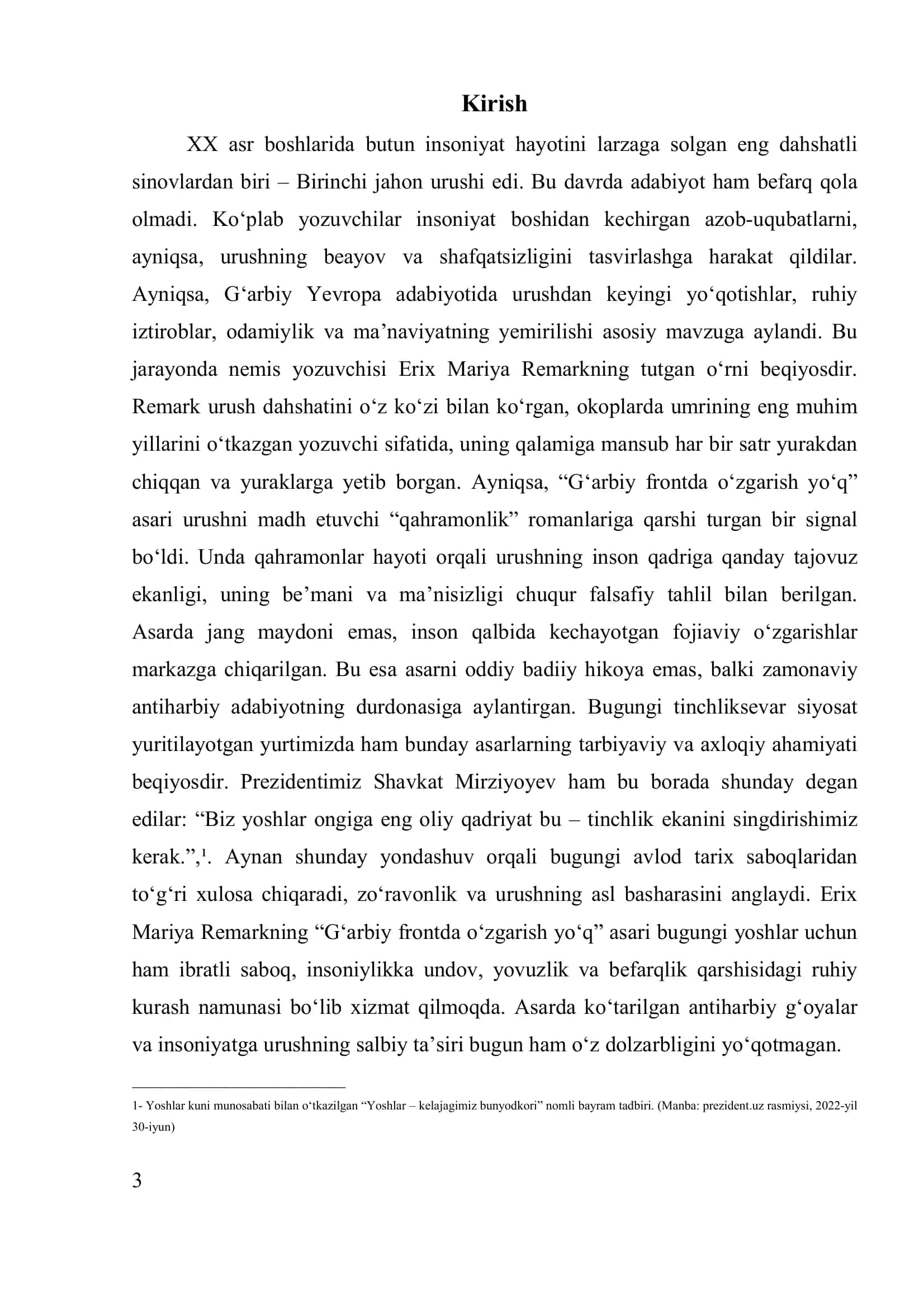 ERIX MARIYA REMARKNING "GʻARBIY FRONTDA OʻZGARISH YOʻO” ANTIHARBIY VA REALISTIK ROMANIDA URUSHNING INSON RUHIY DUNYOSIGA KOʻRSATGAN TA'SIRI VA URUSHNING FOJIAVIY OQIBATLARI 3