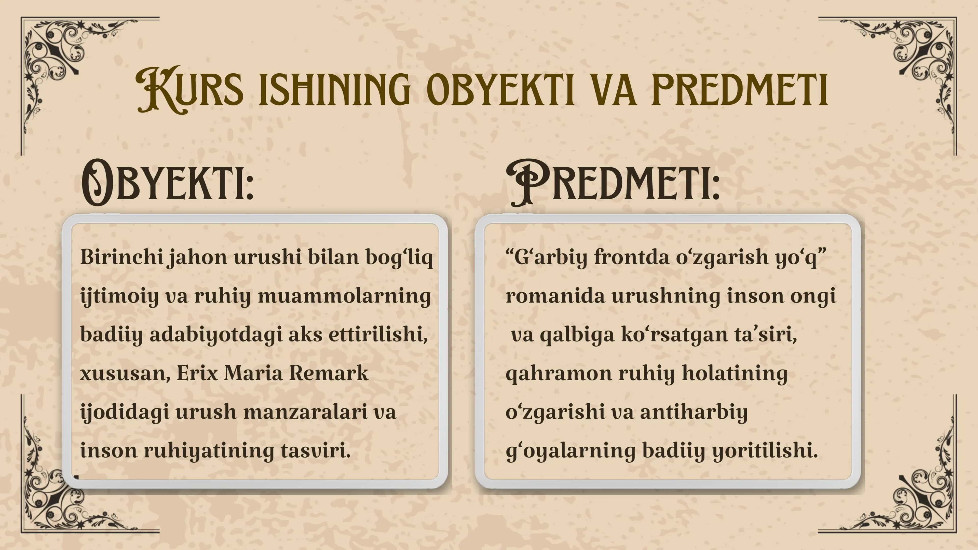 “G‘ARBIY FRONTDA O‘ZGARISH YO‘Q” ANTIHARBIY VA REALISTIK ROMANIDA URUSHNING INSON RUHIY DUNYOSIGA KO‘RSATGAN TA’SIRI VA URUSHNING FOJIAVIY OQIBATLARI 3