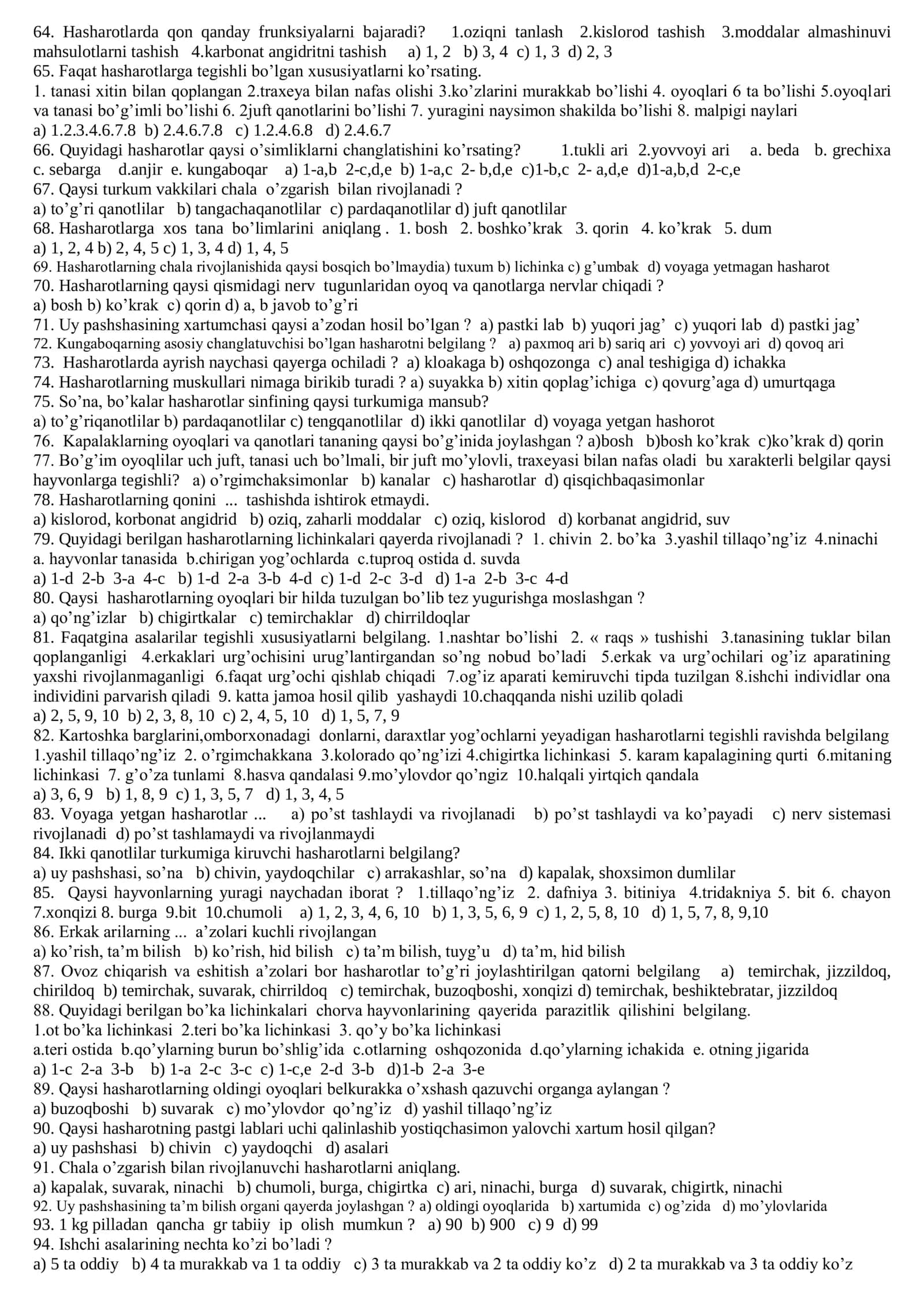 Bo’g’imoyoqlilar tipi. Hashorotlar sinfi 3