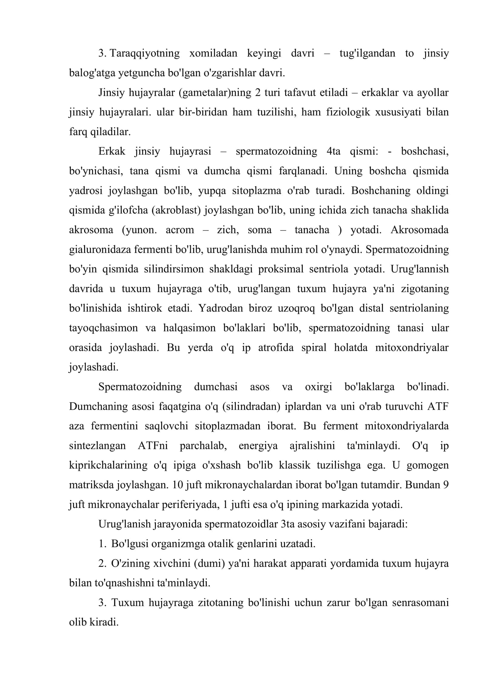 Jinsiy hujayralar va embrionning rivojlanishi 3