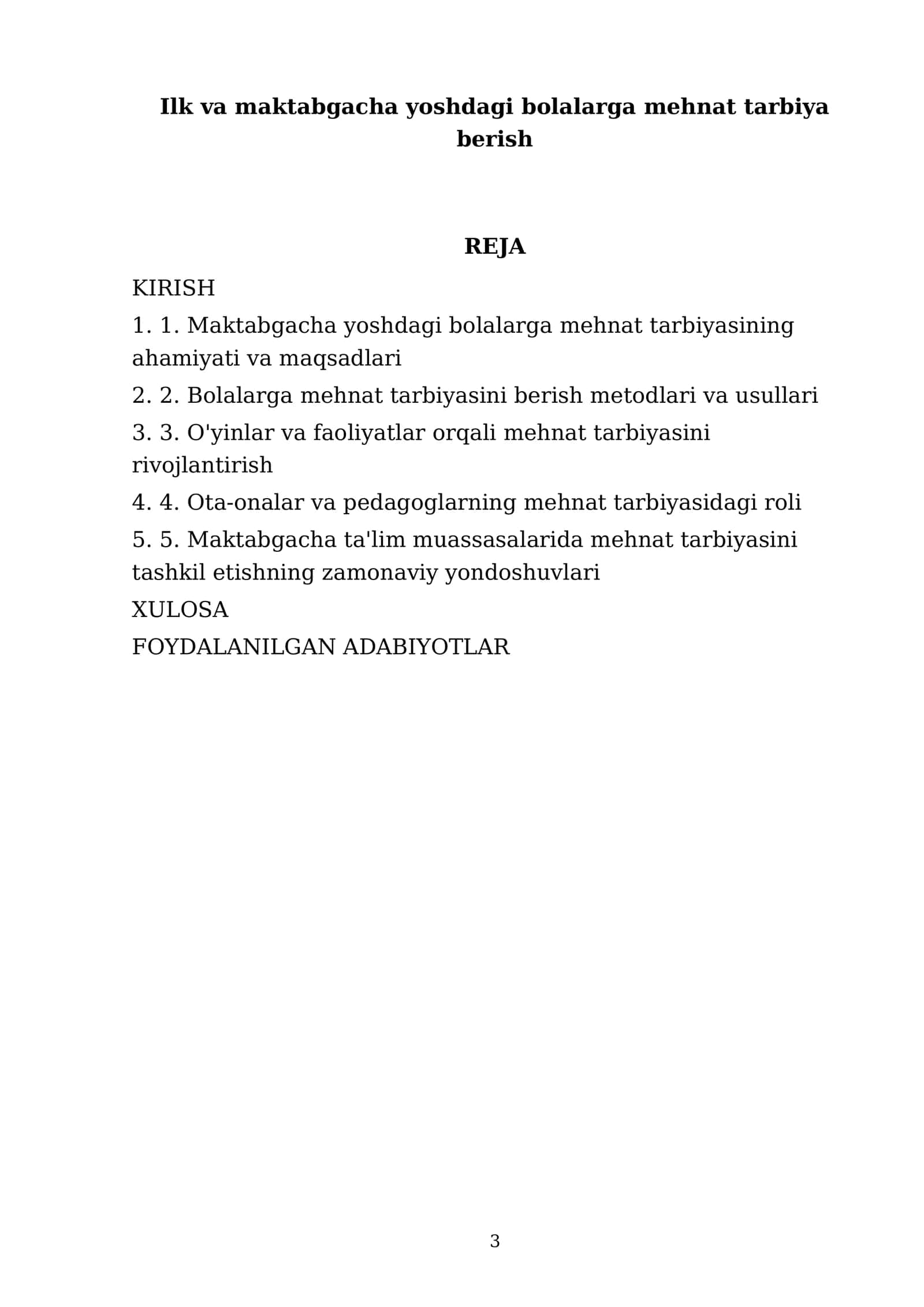 2-KURS TALABASI NORMATOVA FERUZANING ILK VA MAKTABGACHA YOSHDAGI BOLALAR PEDAGOGIKASI FANIDAN TAYYORLAGAN MUSTAQIL ISHI 3