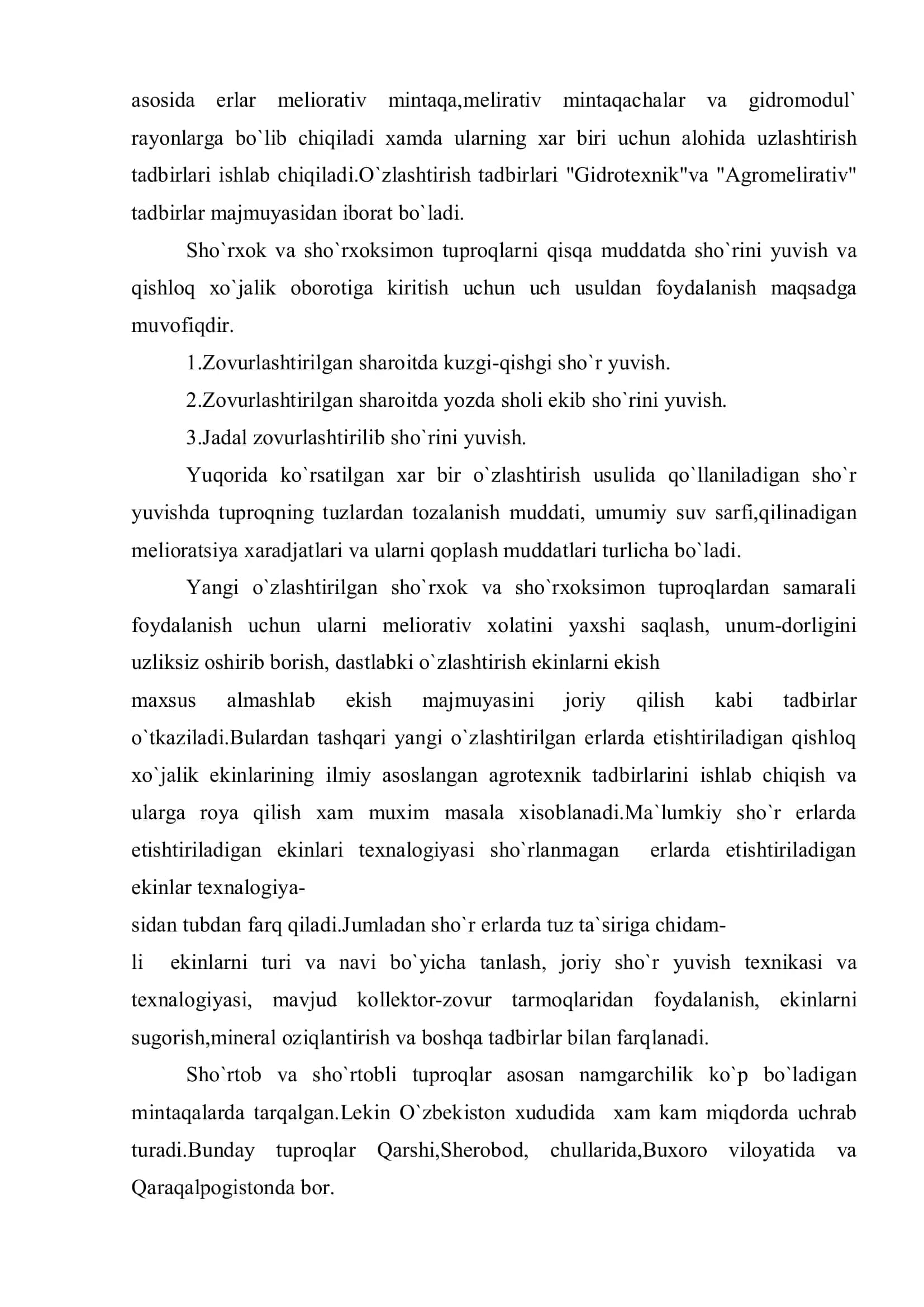 O`RTACHA VA KUCHLI SHO`RLANGAN ERLARNI O`ZLASHTIRISH TEXNOLOGIYASI VA ULARDAN SAMARALI FOYDALANISH YO`LLARI 3