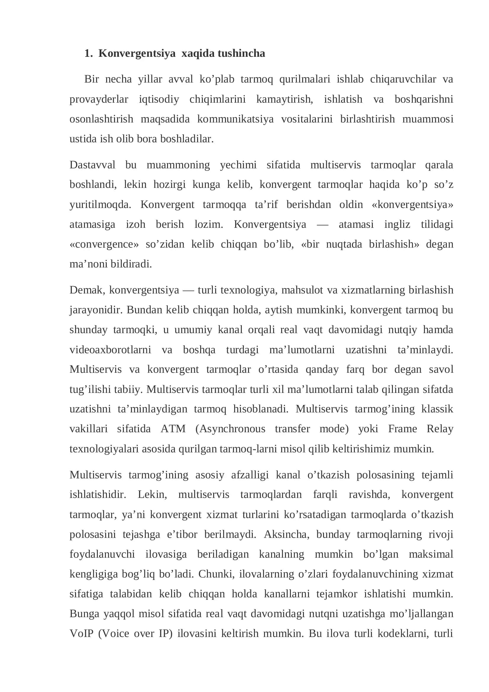Konvergent tarmoqlarda boshqaruv tizimlarning konvergent usullari REFERAT 3