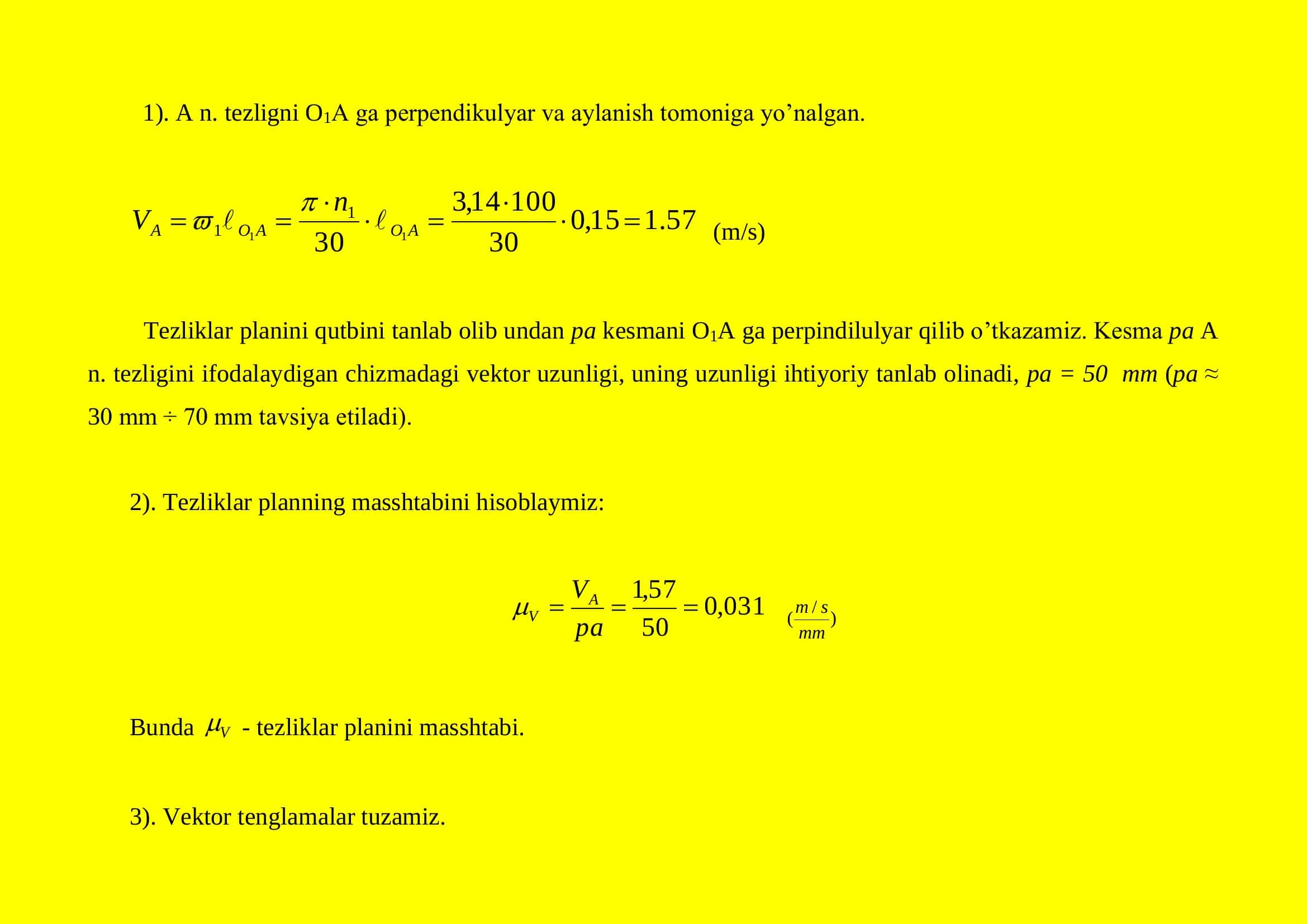 Tezliklar planini qurish 3