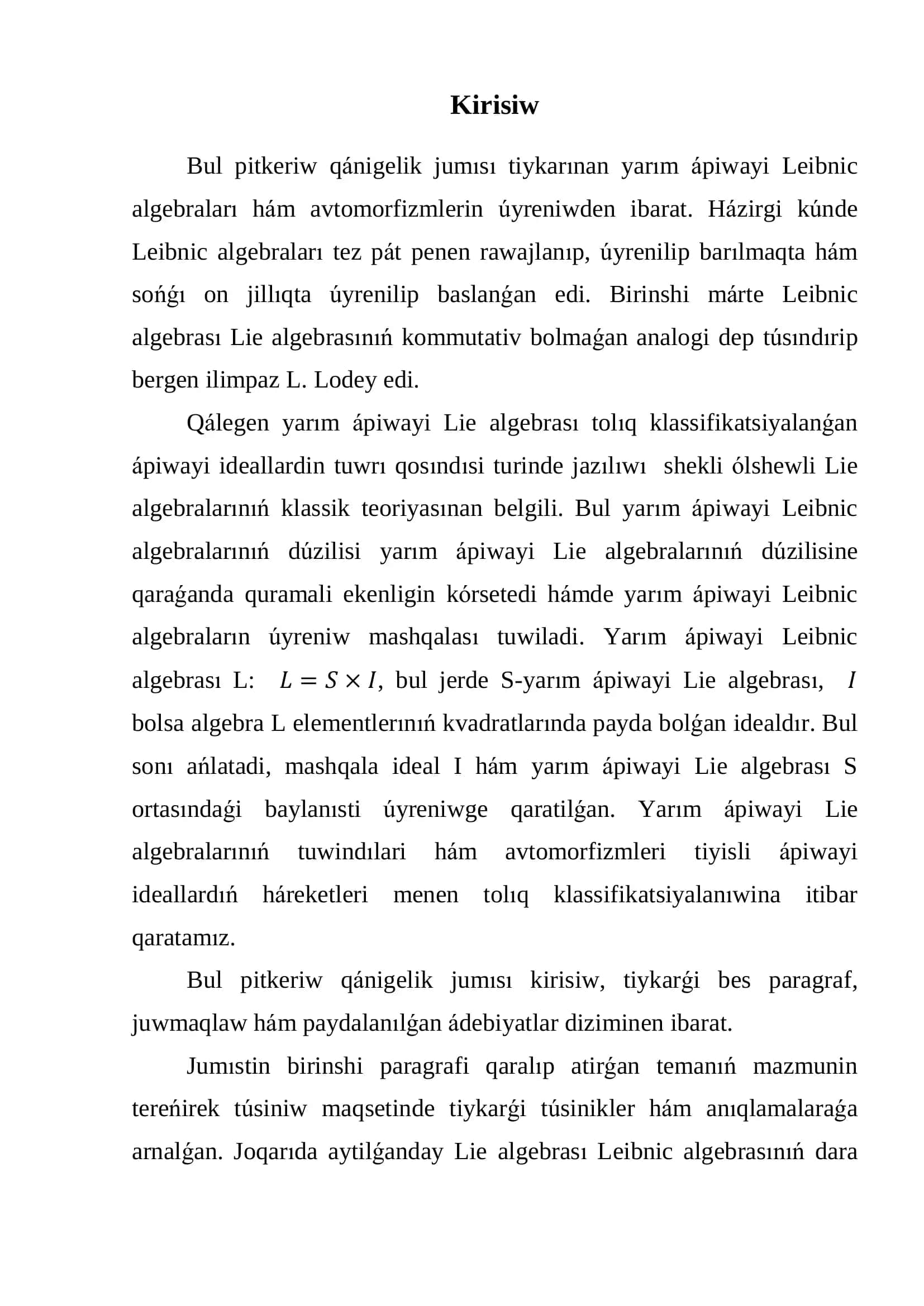 Yarım ápiwayi Leibnic algebraları avtomorfizmi 3