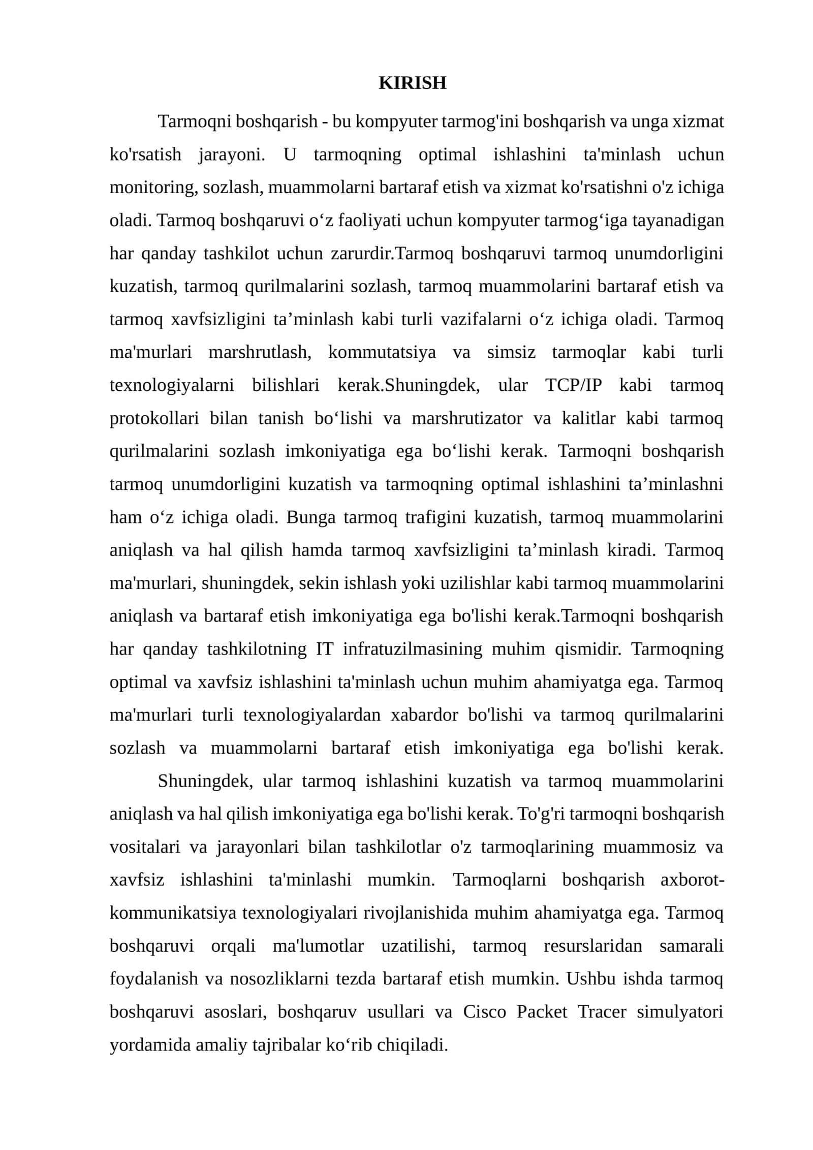 Tarmoqlarni modellashtirish va simulyatsiyalash 3