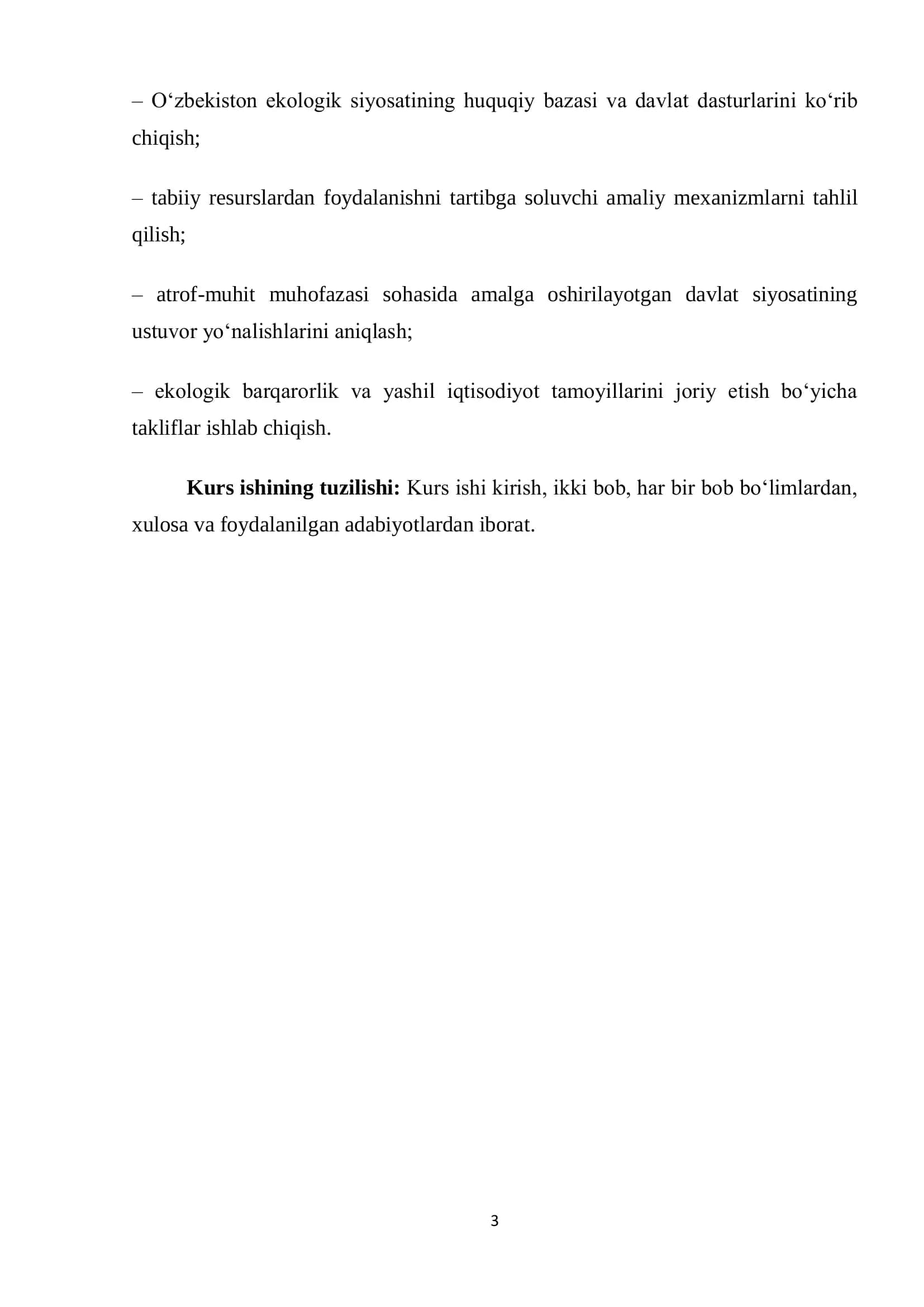 TABIIY RESURSLARDAN FOYDALANISH JARAYONLARINI TARTIBLASH VA DAVLATNING EKOLOGIYA SOHASIDAGI SIYOSATI 3