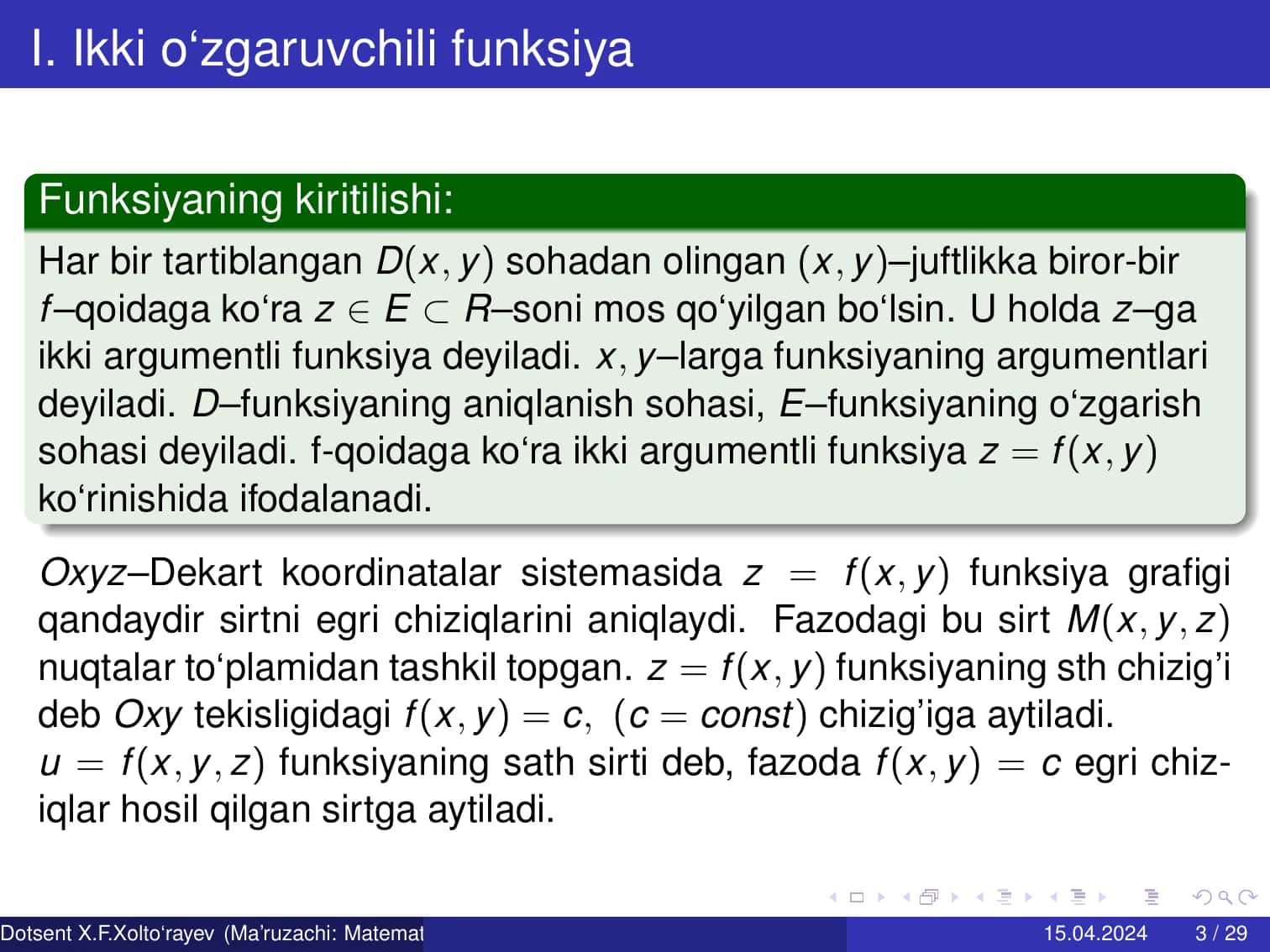 KO‘P O‘ZGARUVCHILILI FUNKSIYALAR 3