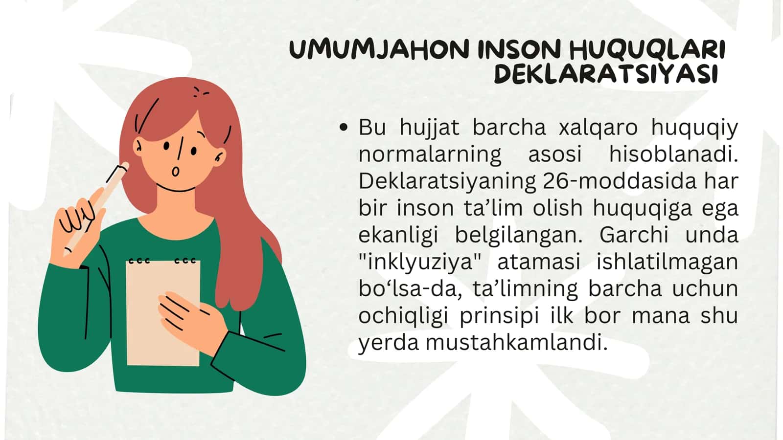 INKLYUZIV TA'LIMNING HUQUQIY ASOSLARINI XALQARO HUJJATLAR ASOSIDA TAHLIL QILISH 3