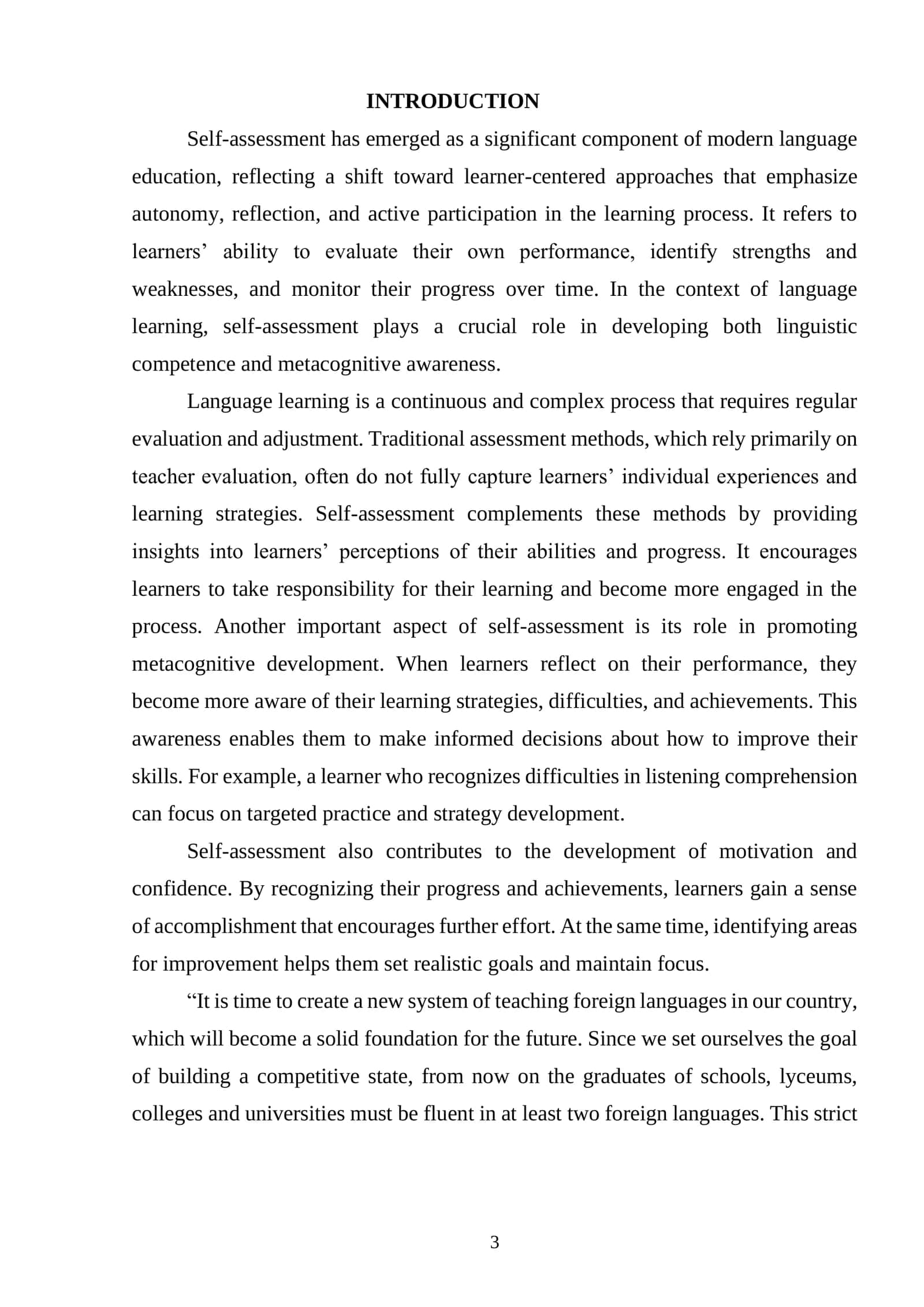 Course Paper: The Role of Self-Assessment in Language Learning 3