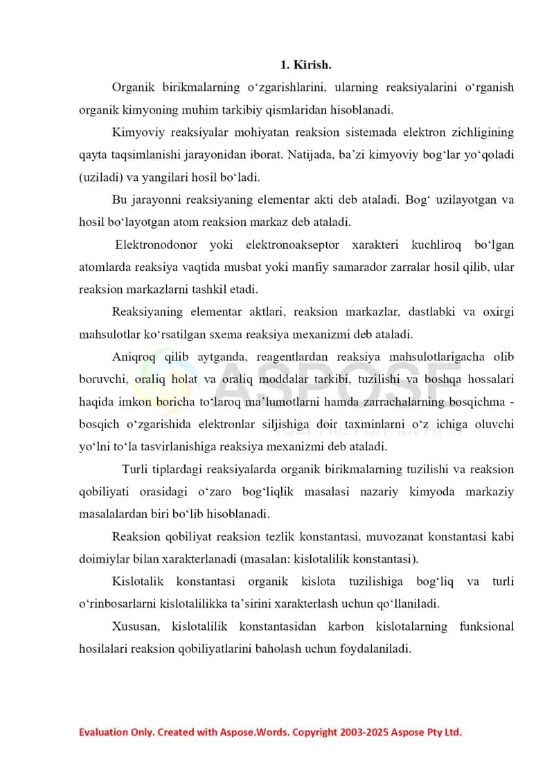 3. Organik moddalarda elektronodonor va elektronoakseptor o'rinbosarlarni aniqlash 2. Referat 21 bet 3