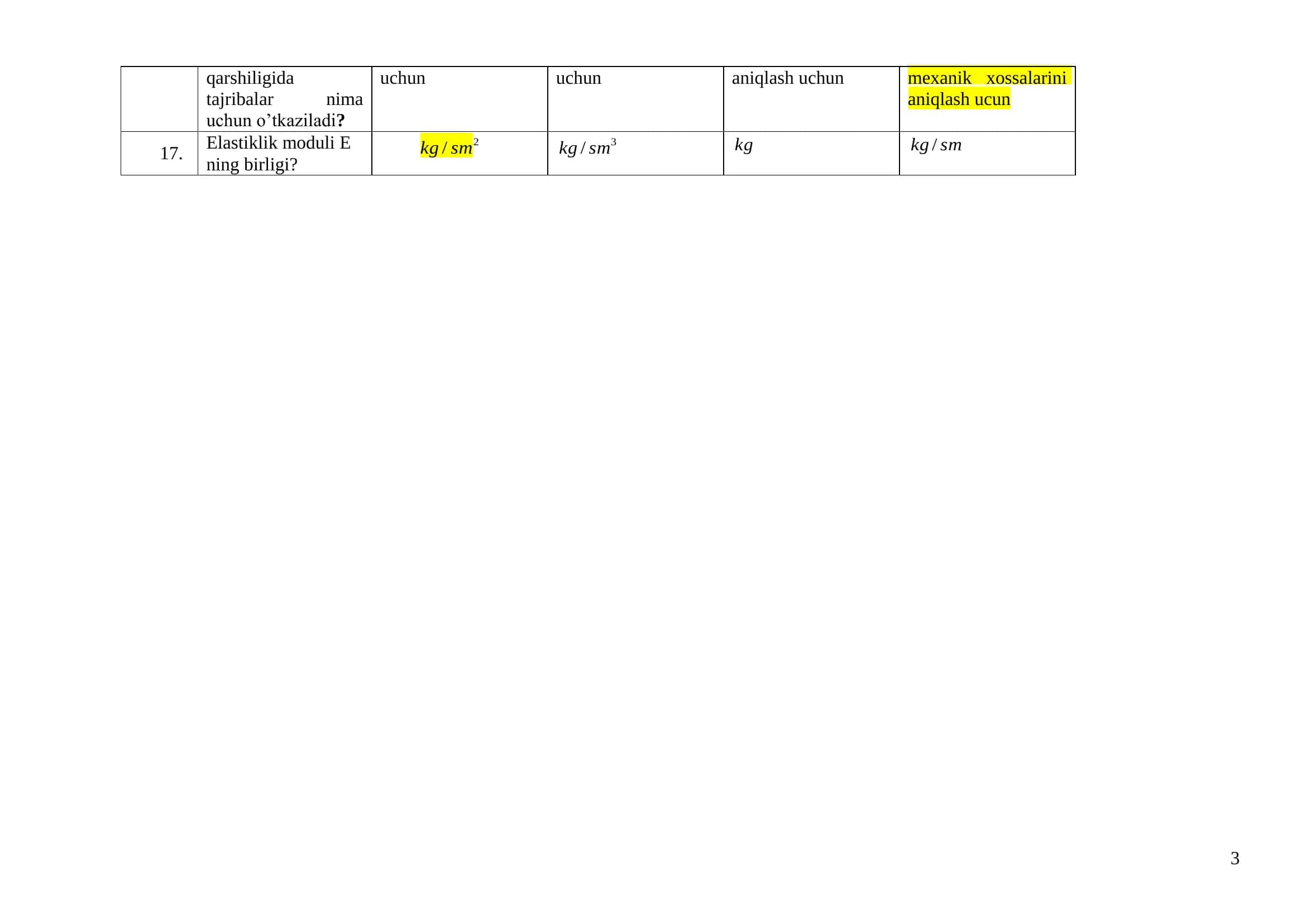 MATERIALLAR QARSHILIGI fani bo’yicha test topshiriqlari 3