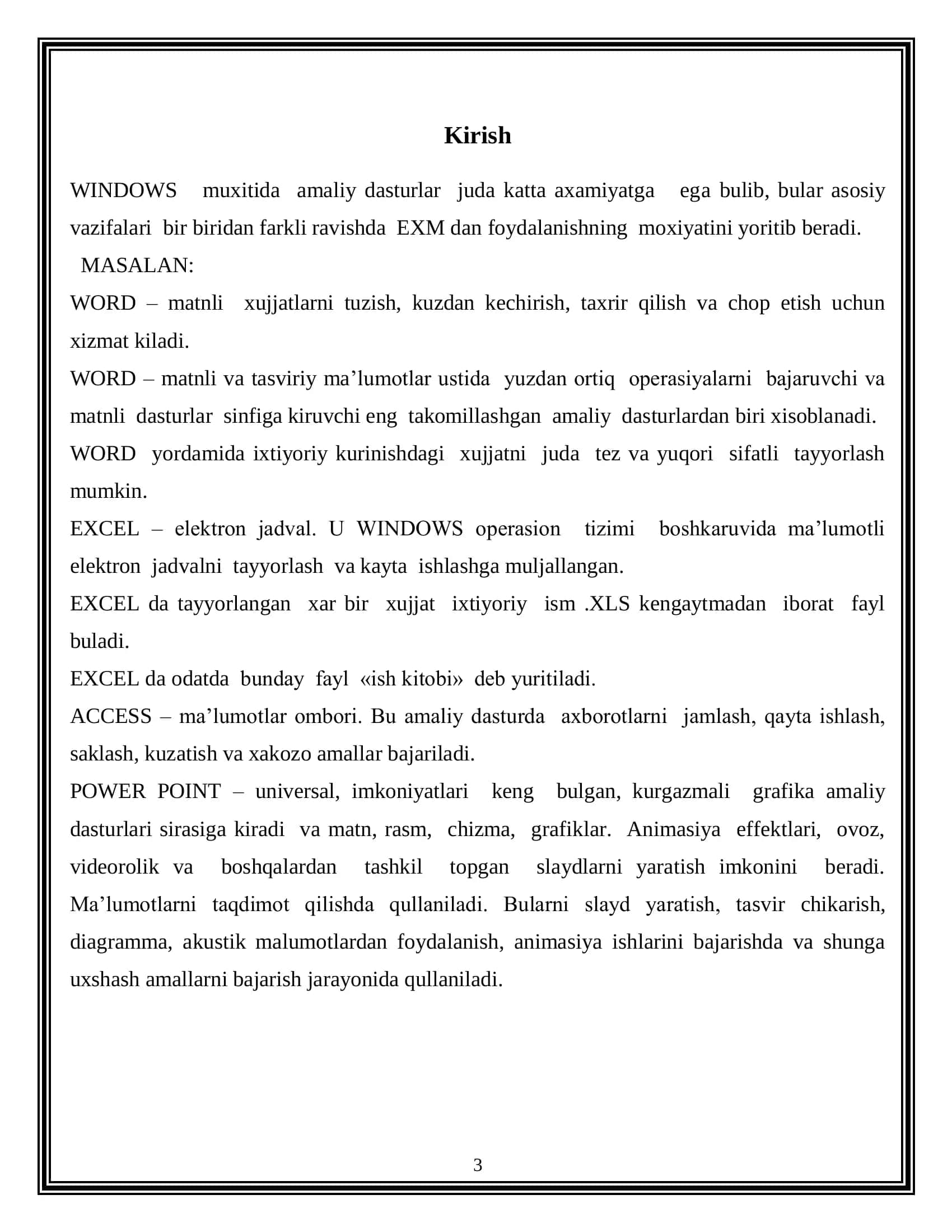 WINDOWS operatsion tizimi dasturlarni o’rnatish va ishlatish 3