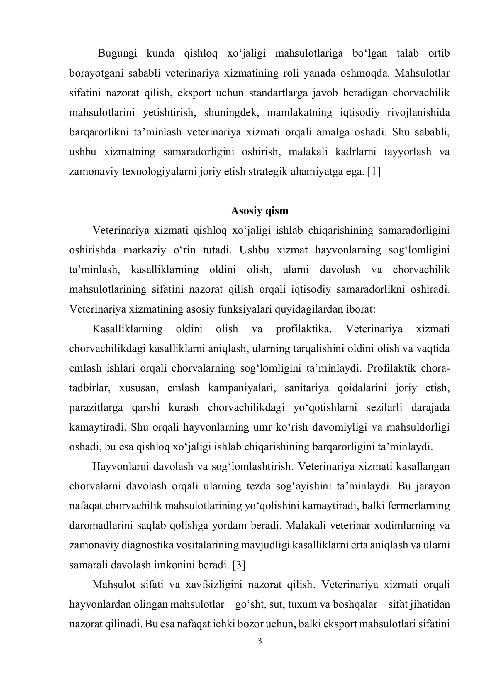 VETERINARIYA XIZMATINING QISHLOQ XO'JALIGI IQTISODIYOTIDAGI O'RNI VA SAMARADORLIGI 3