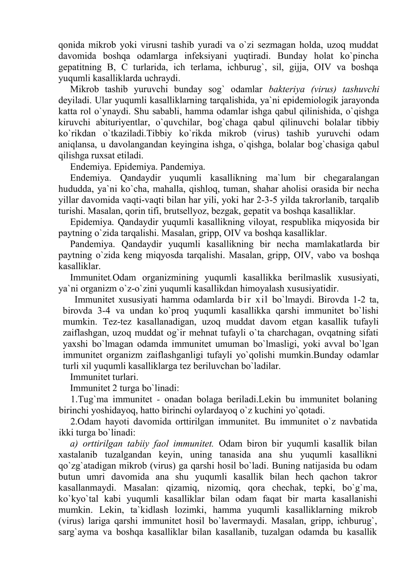 YUQUMLI KASALLIKLAR, INFEKSIYANING TARQALISHI VA OLDINI OLISH. IMMUNITET 3