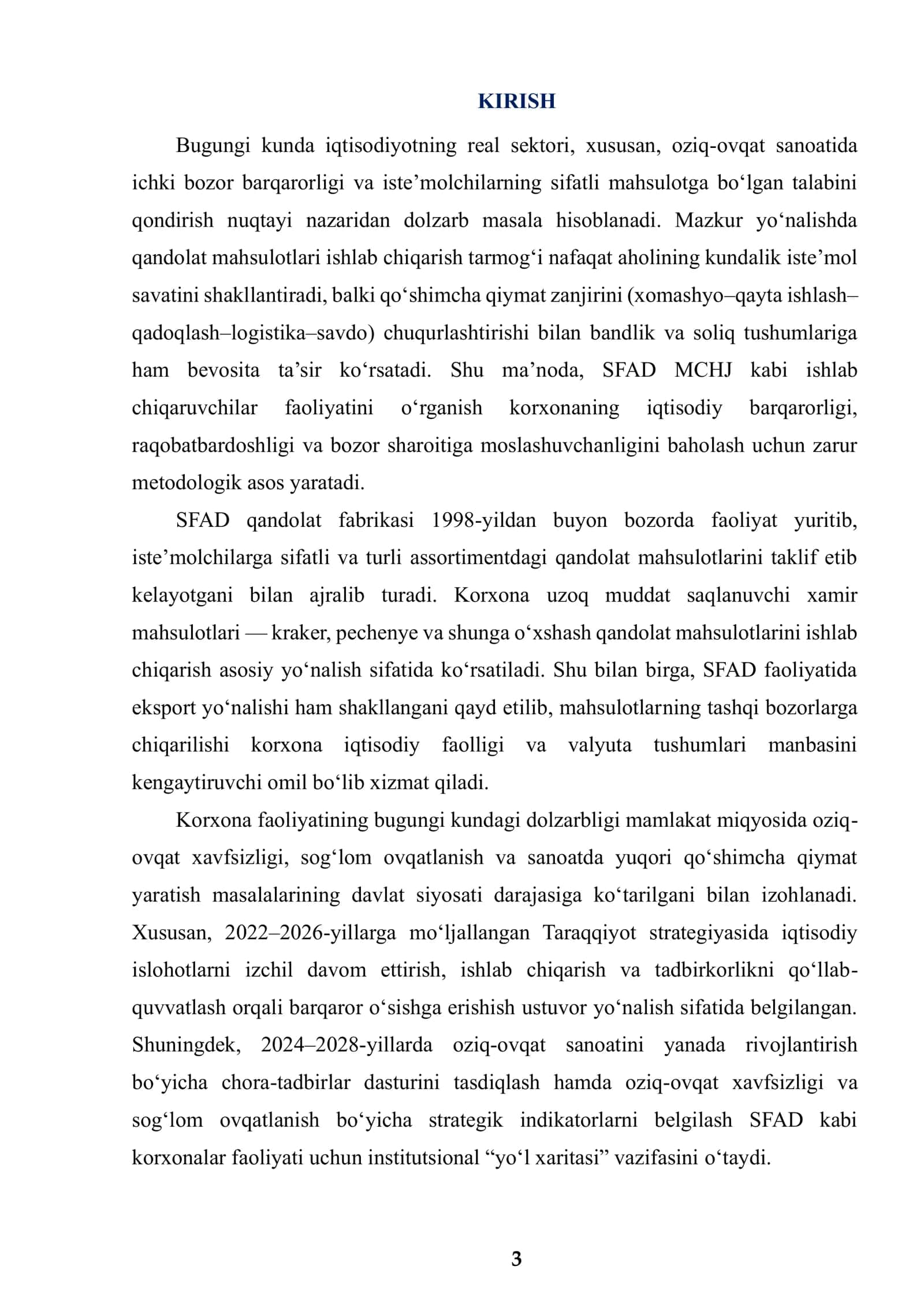 SHIRINLIK ICHLAB CHIQARUVCHI MCHJ BOʻYICHA AMALIYOT HISOBOTI. 3
