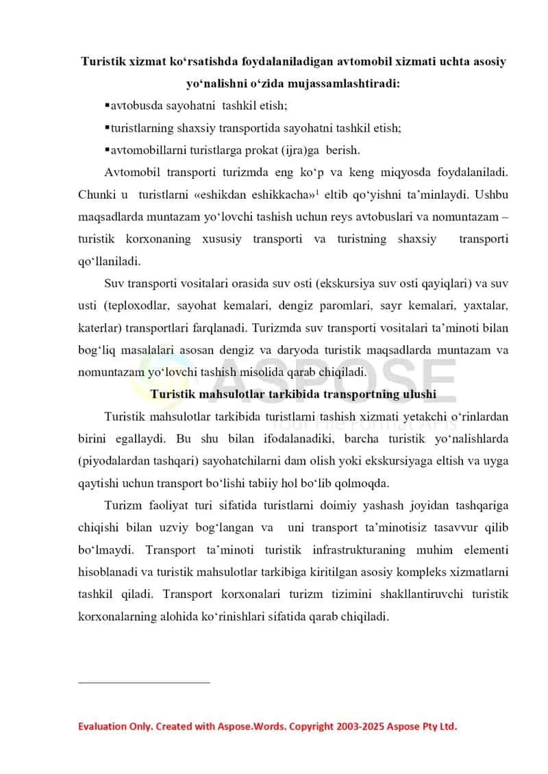 Turizm sohasida transportda tashish infratuzilmasini takomillashtirish va ularning tasniflanishi 3