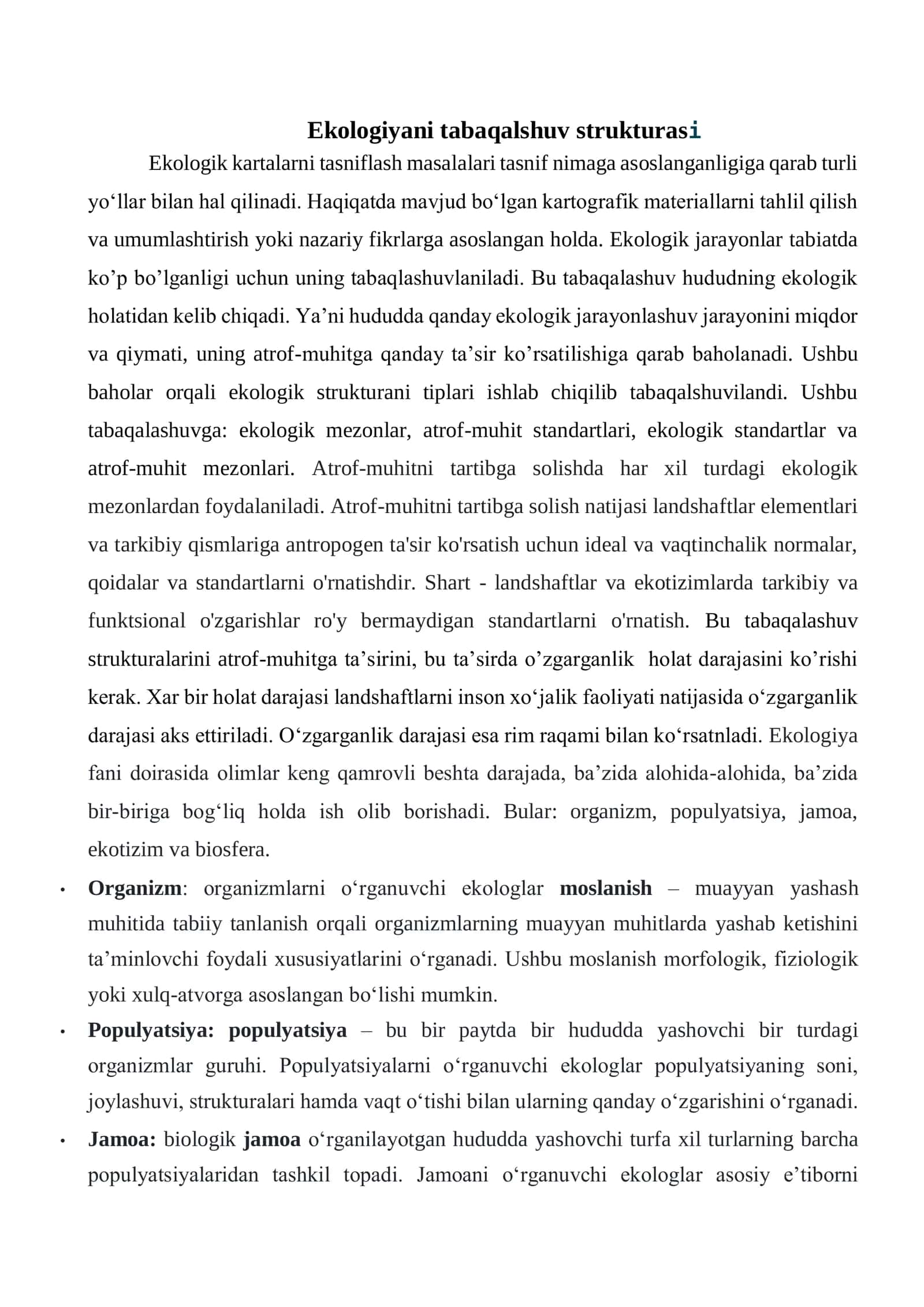 Ekologik mezonlar, meʼyoriy koʻrsatkichlar, ularni oʻrganish va kartalar tuzishda foydalanish 3