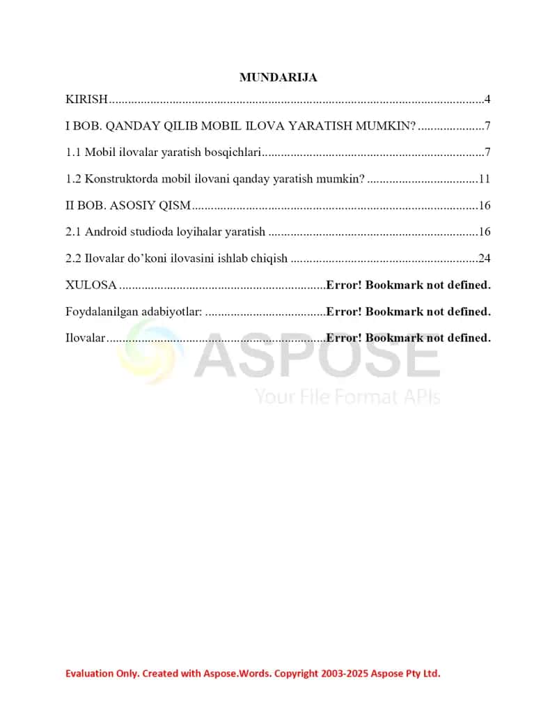 Mobil ilova yaratish mavzusidagi kurs ishi 3