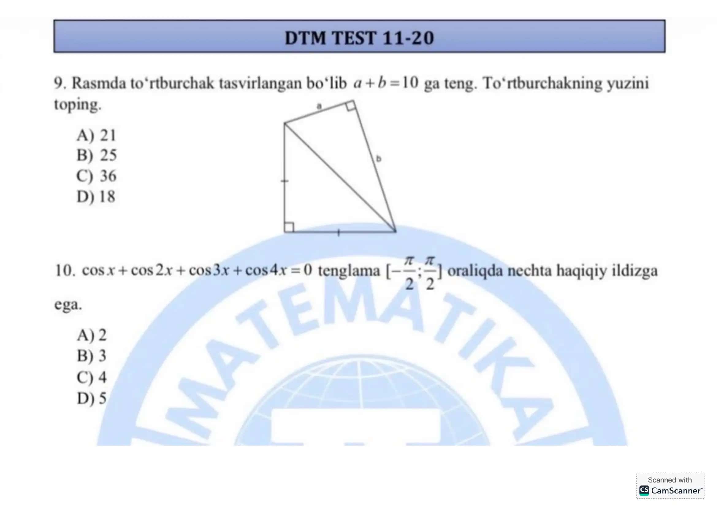 DTM test savollari va ishlanishlari 3