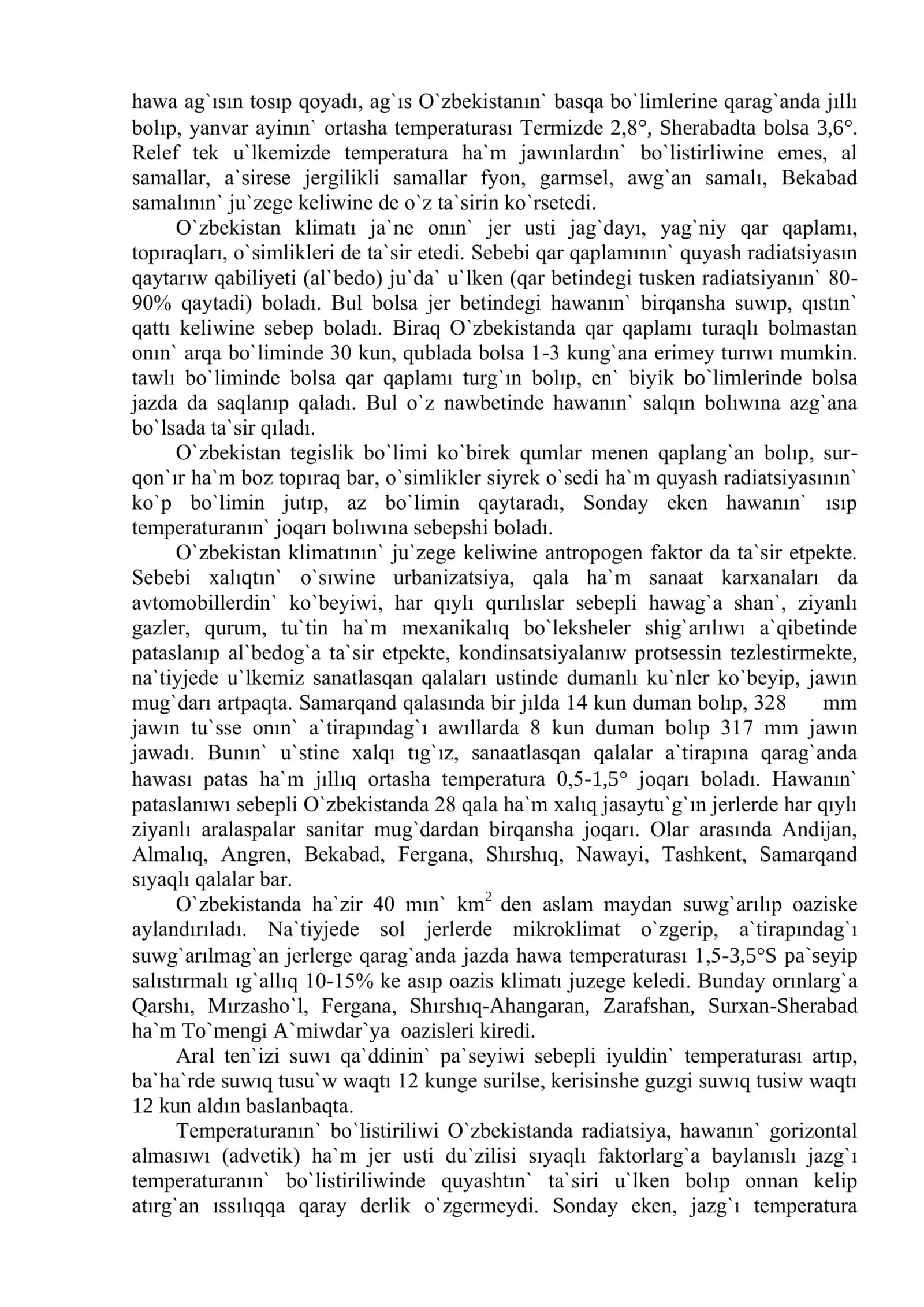O`ZBEKİSTANNIN` KLIMATI HA`M KLIMAT RESURSLARI 3