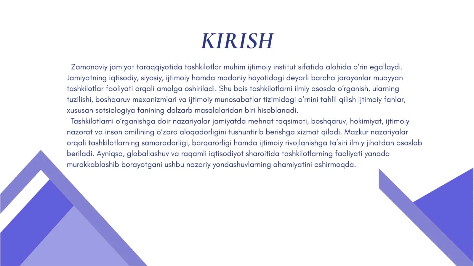 Tashkilotlarni o'rganishga doir nazariyalar tahlili 3