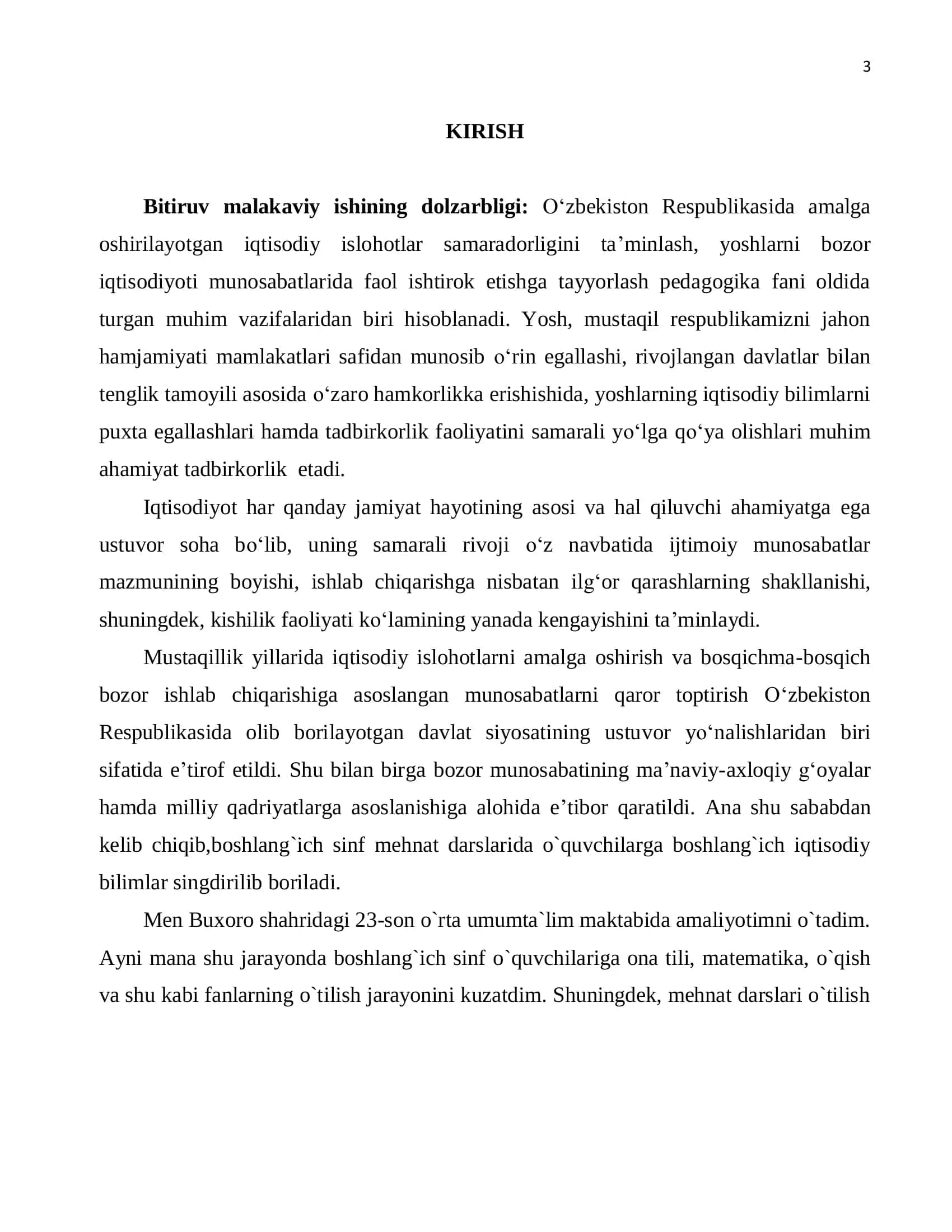 Boshlang‘ich Sinf Mehnat Darslarida Tadbirkorlik Faoliyatiga O‘rgatish Bitiruv Malakaviy Ishi 3