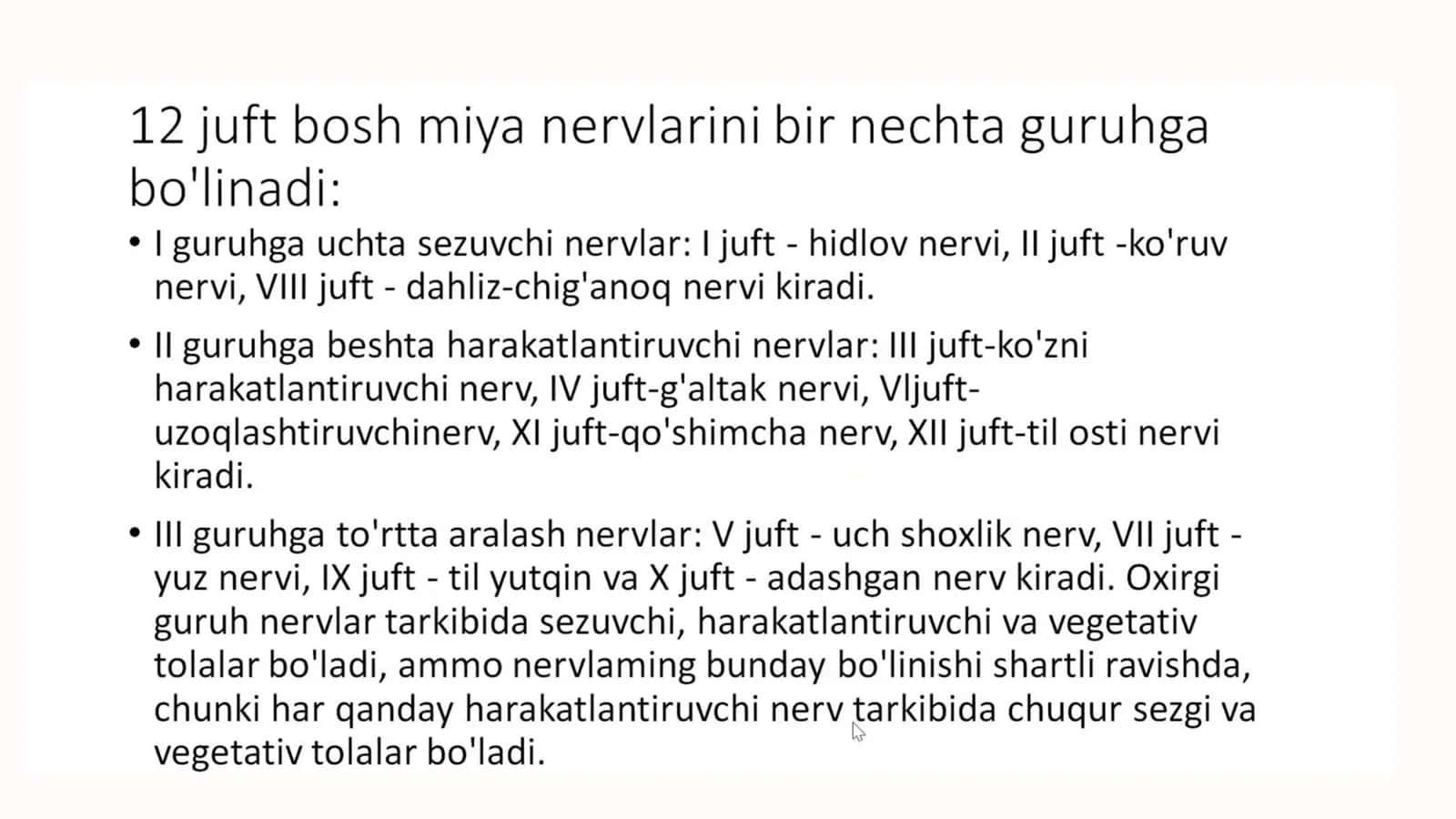 12 juft bosh miya nervlari. O'zaklari,nervlar chiqish joylari 3