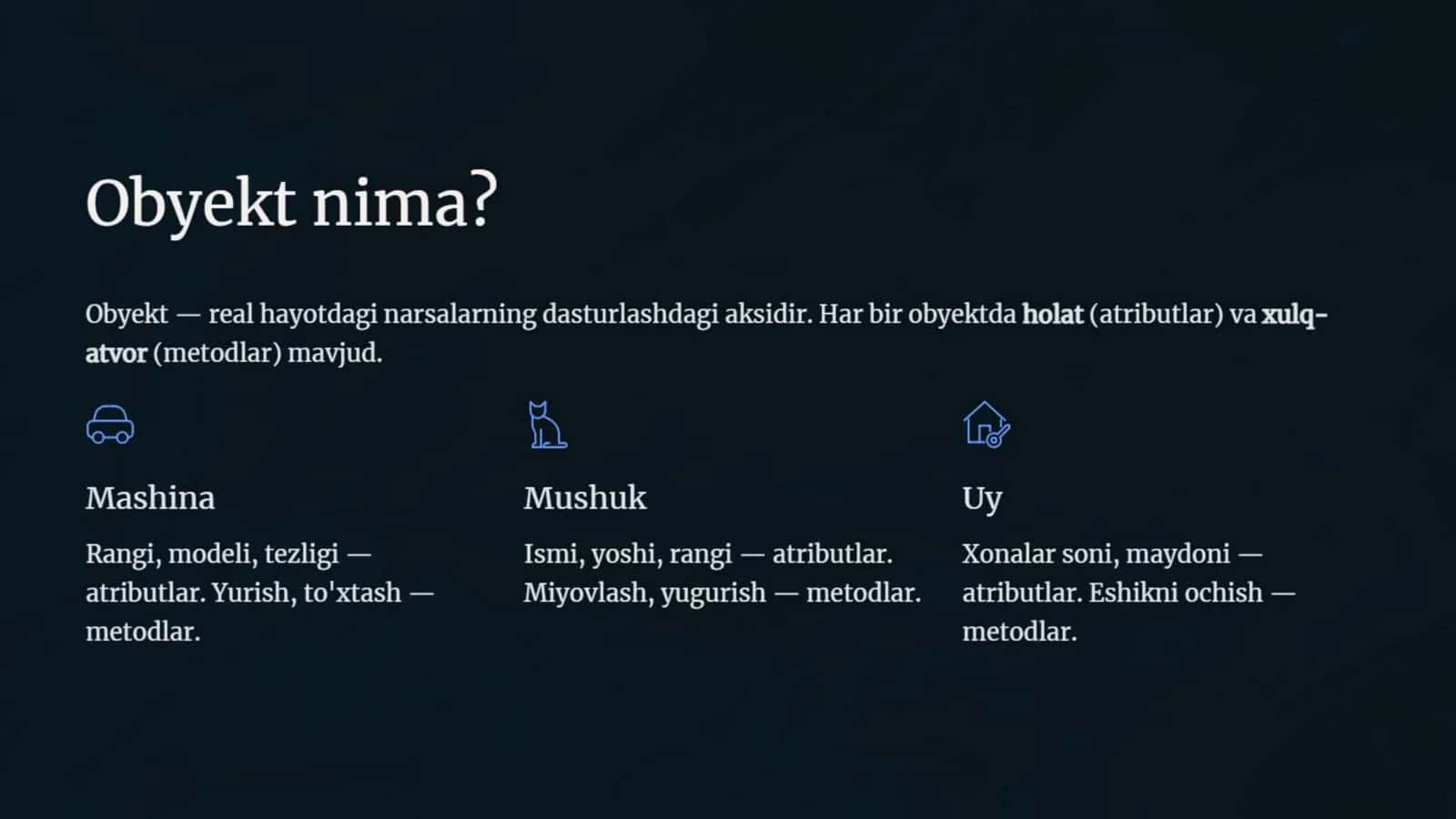 Dasturlash: Obyektga yonaltirilgan dasturlash asoslari 3