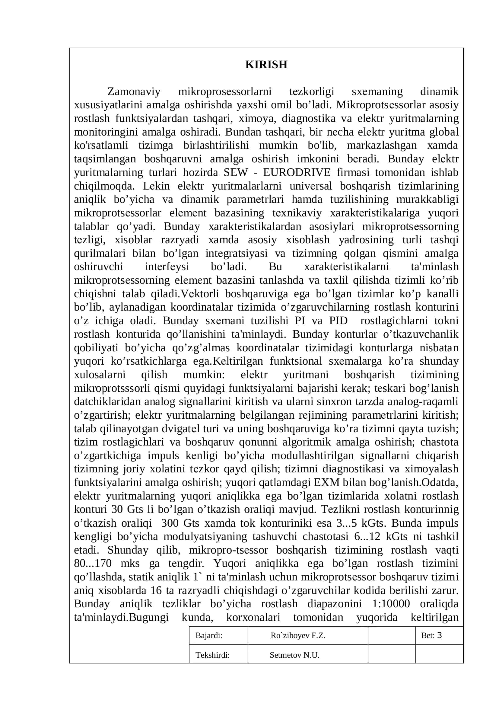 "Mavzu: O’zgarmas tok matorini KIM yordamida boshqarishning dasturiy taminotini ishlab chiqish" 3