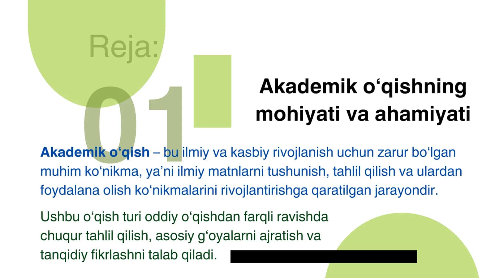 AKADEMIK O‘QISH ASOSLARI, TAQDIMOT VA NOTIQLIK QOBILIYATLARINI RIVOJLANTIRISH 3