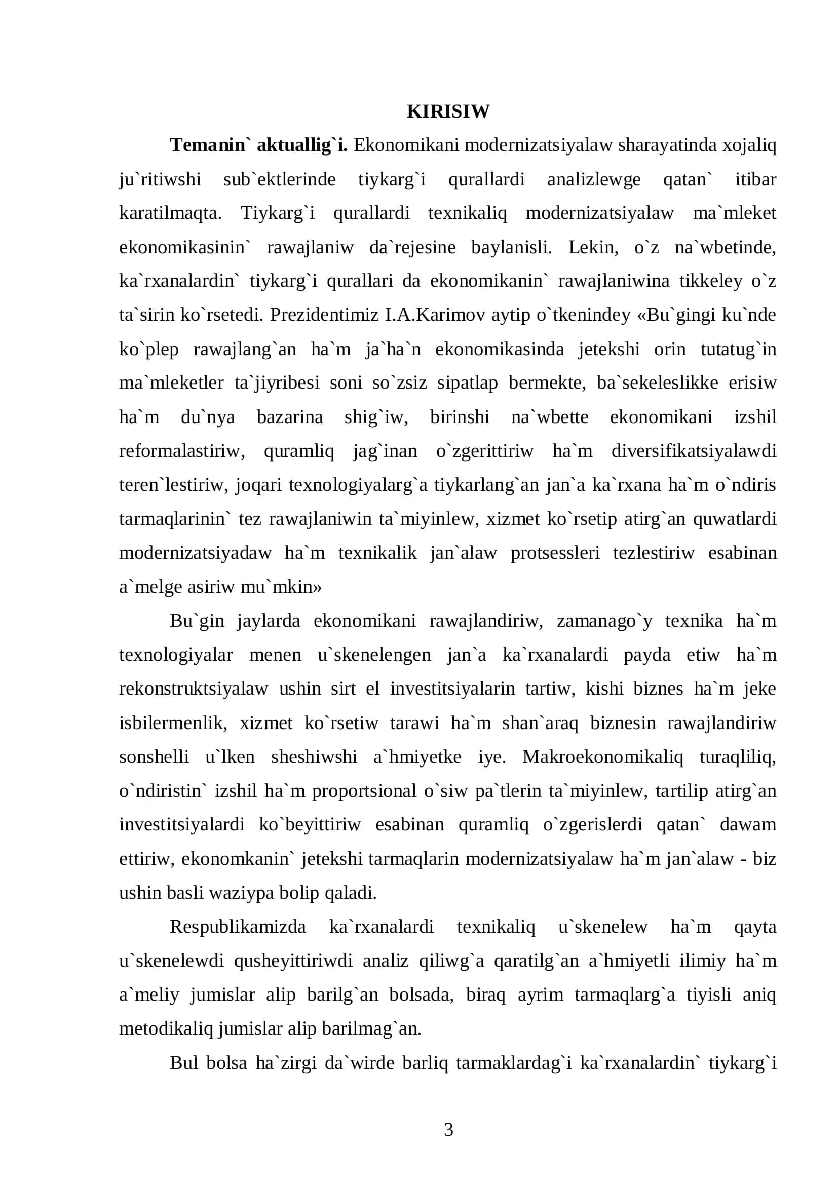 PITKERIW QA`NIGELIK JUMISI 3