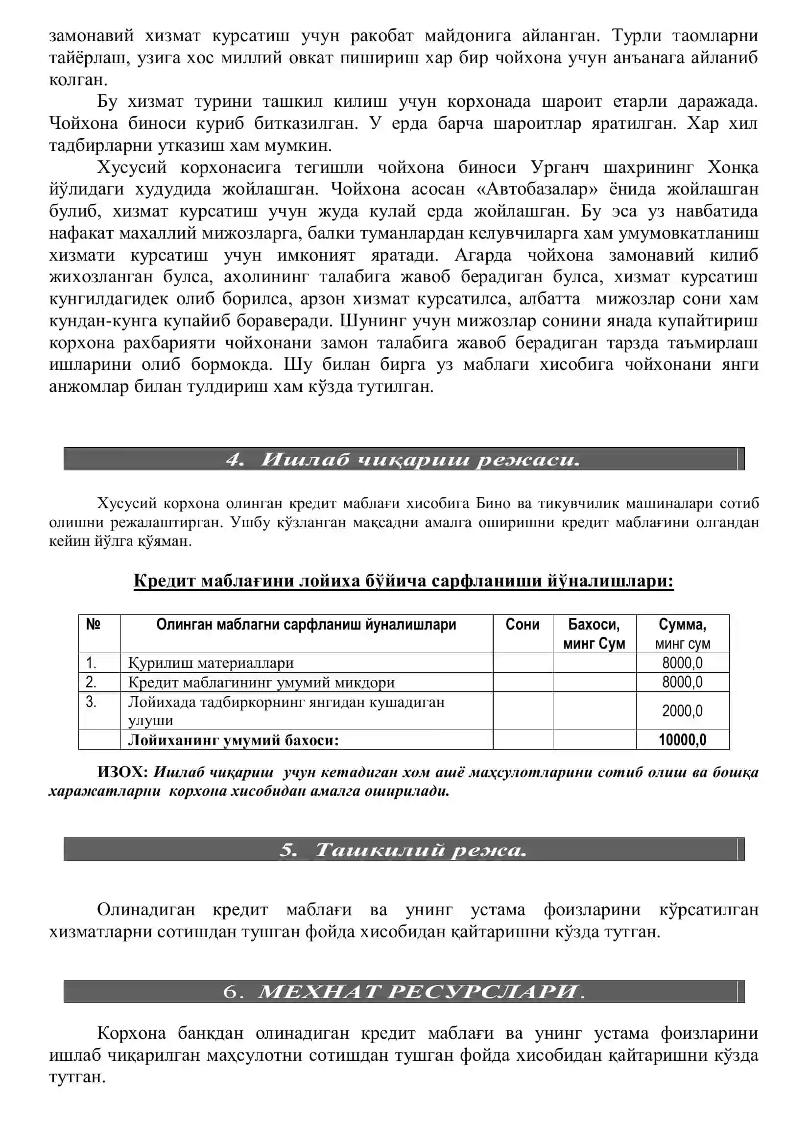 Umumiy ovqatlanish Biznes reja 3