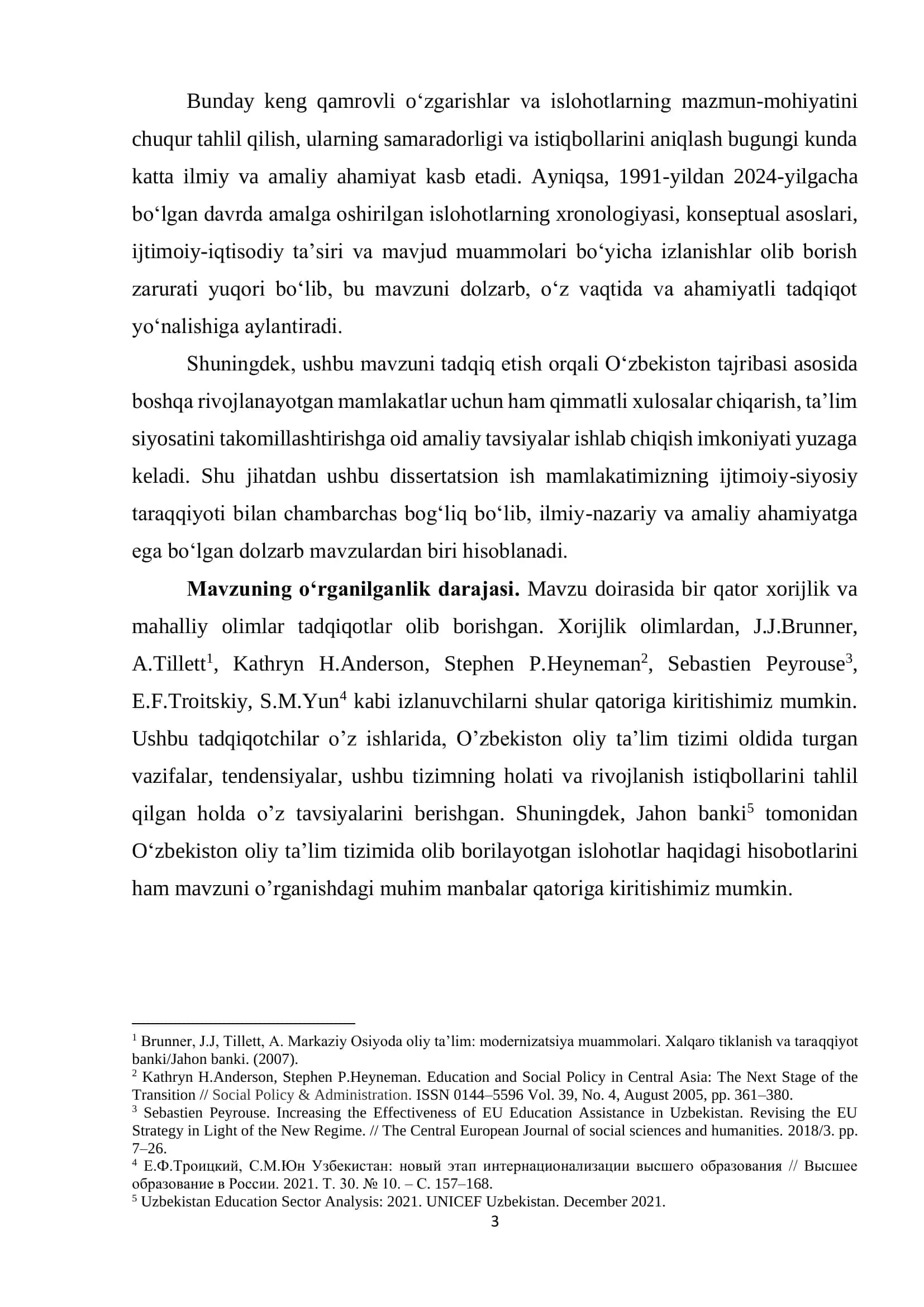 O‘ZBEKISTON RESPUBLIKASIDA OLIY TA’LIM TIZIMIDA AMALGA OSHIRILGAN ISLOHOTLAR (1991– 2024) 3