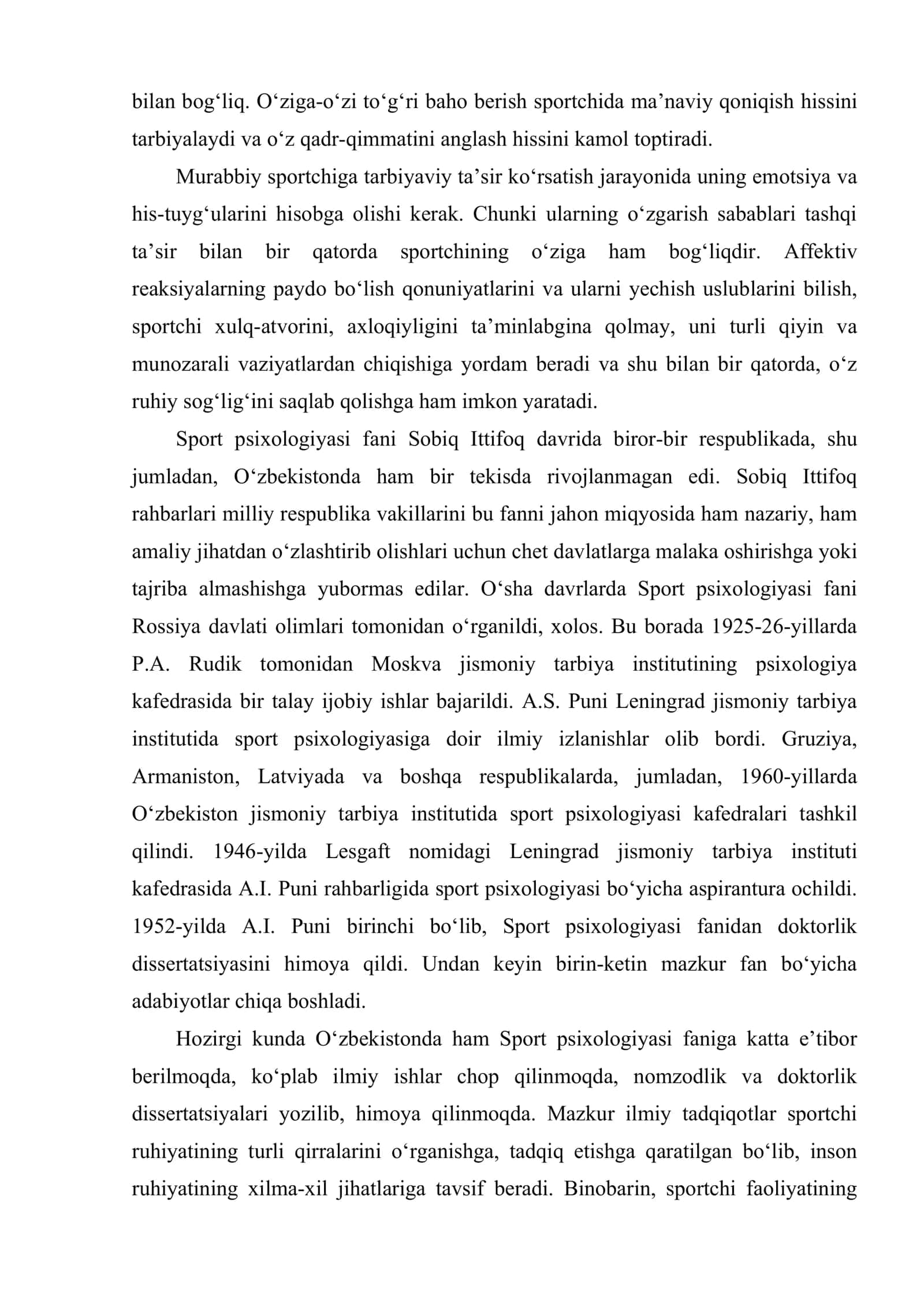 Sport psixologiyasi fanini yuzaga kelishi, tarixiy rivojlanishi hamda o‘quv va ilmiy fan sifatida o‘qitilishi 3