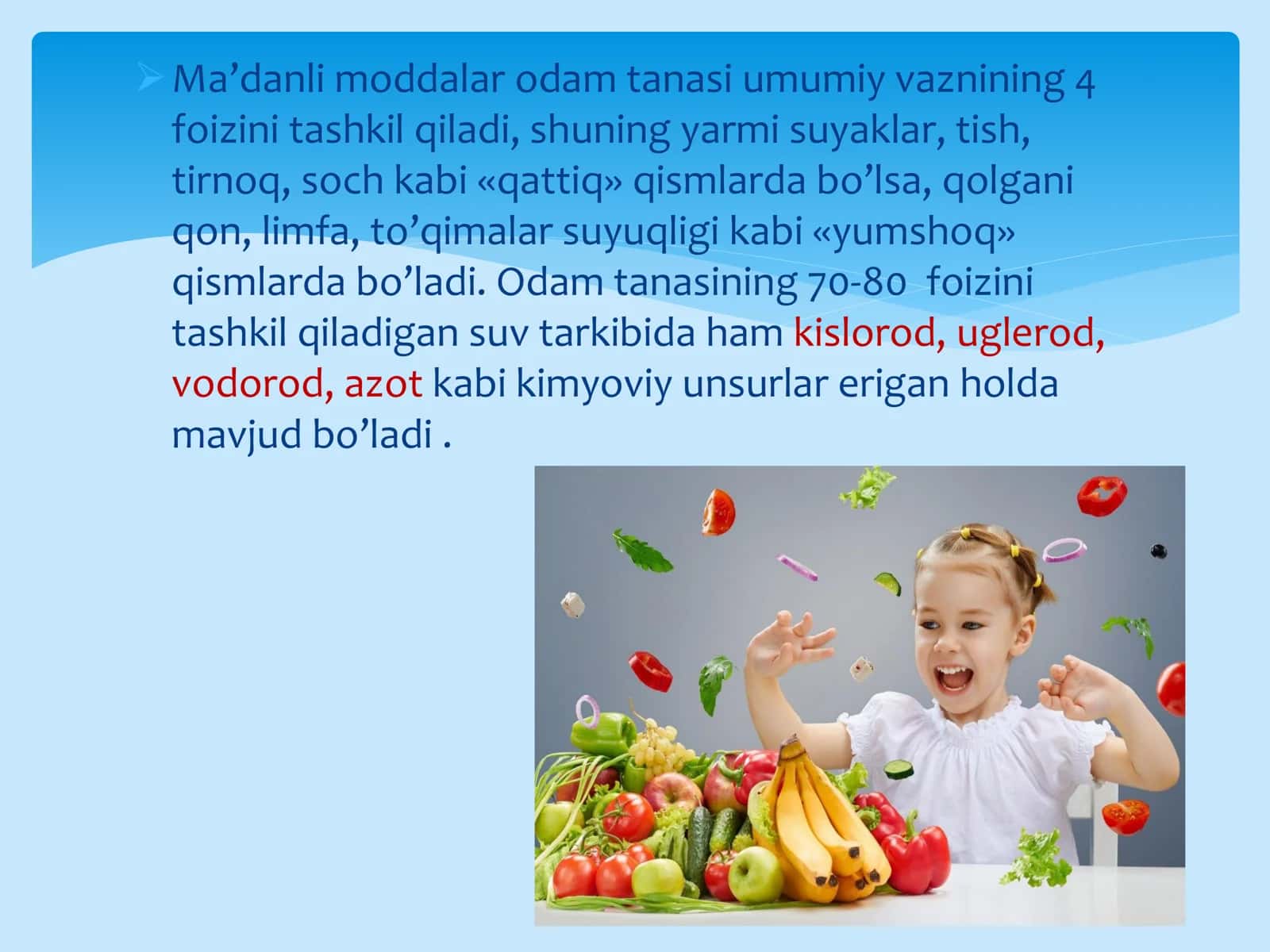 7-8 sinf Kimyo fanidan Ayrim kimyoviy elementlarning biologik ahamiyati mavzuda dars taqdimoti 3