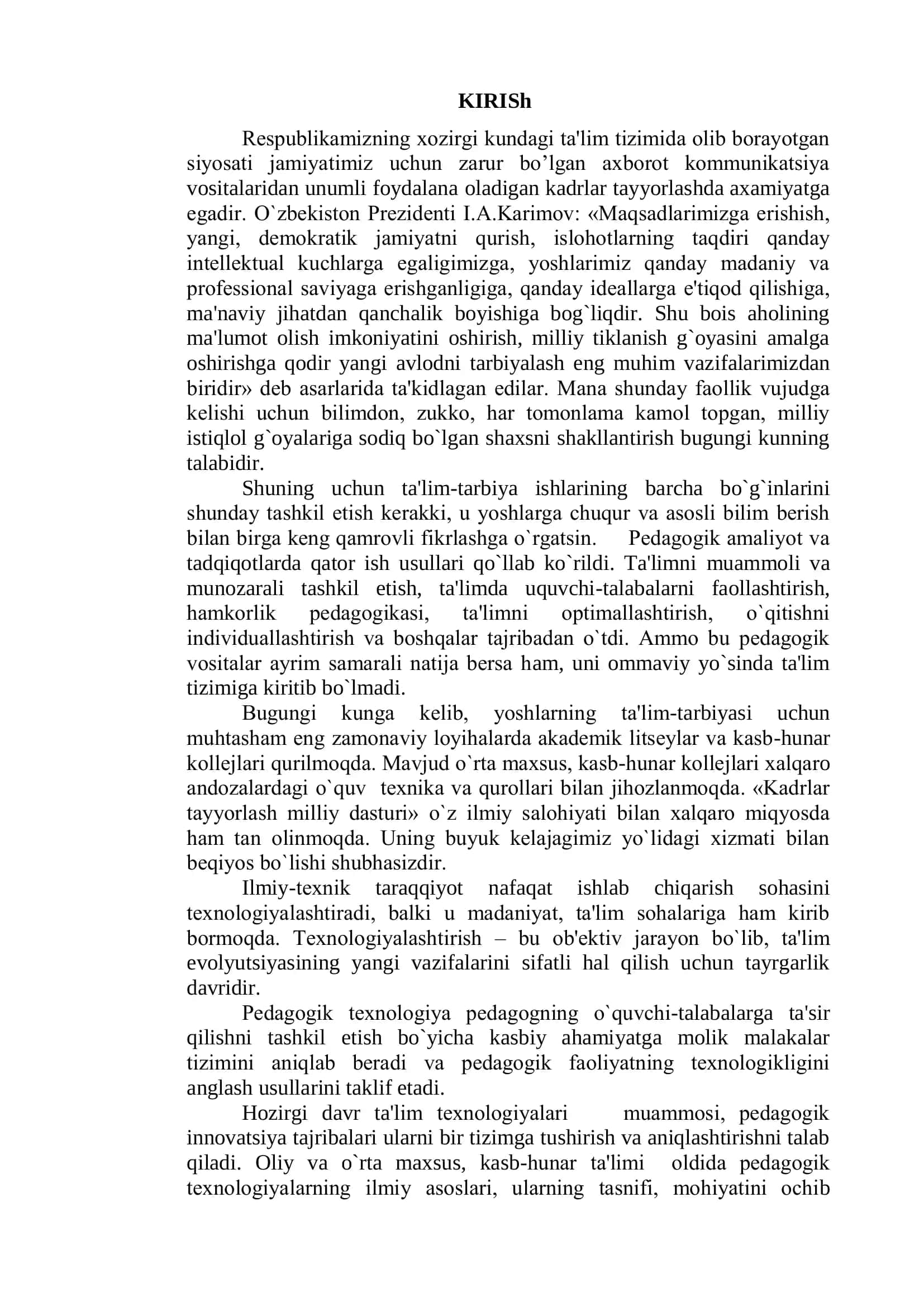 PEDAGO`GIK TEXNALOGIYALAR ASOSIDA INFORMATIKA FANINI O`QITISH METO`DIKASI 3