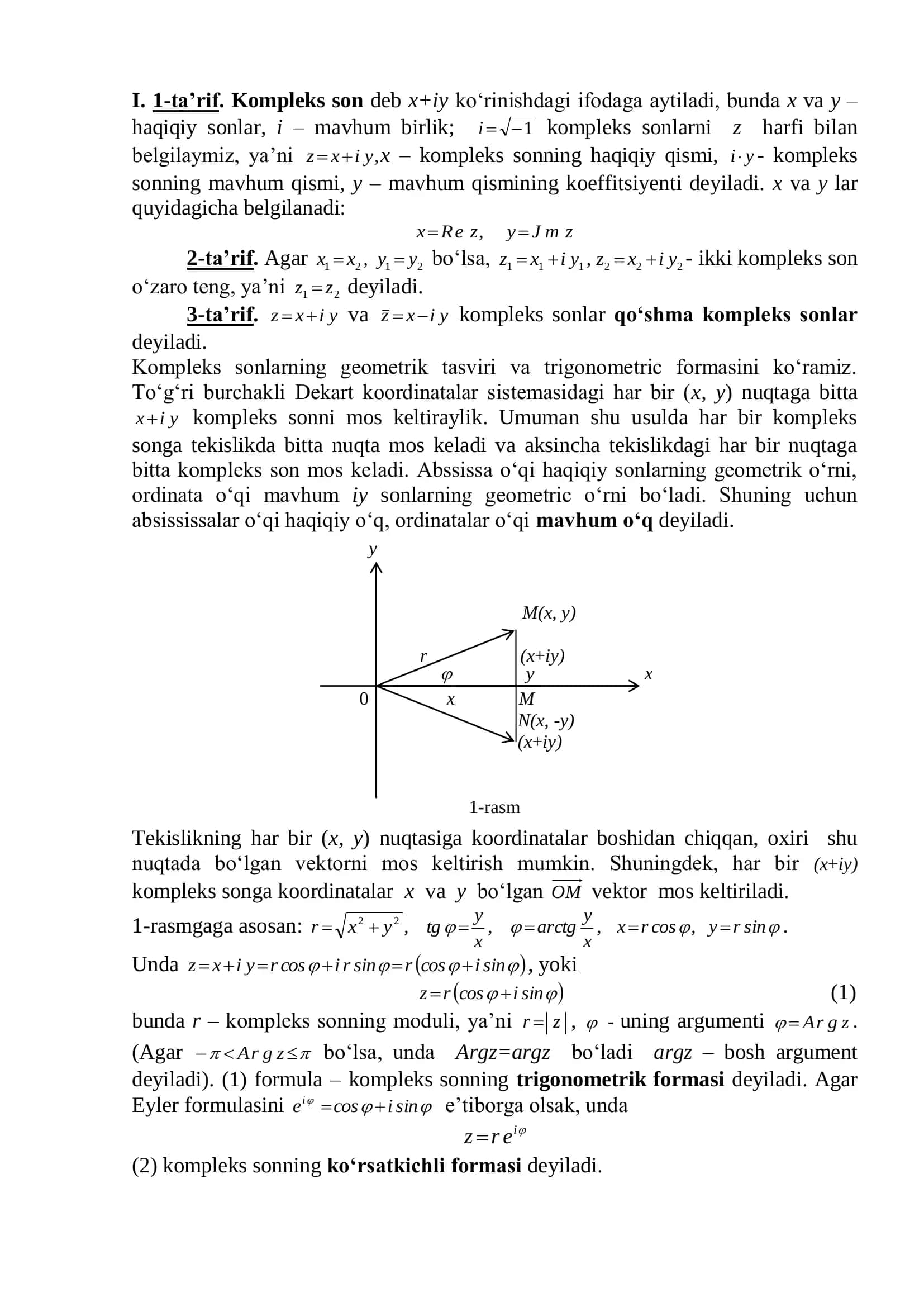 Oliy matematika fanidan Kompleks sonlar va ular ustida amallar 3